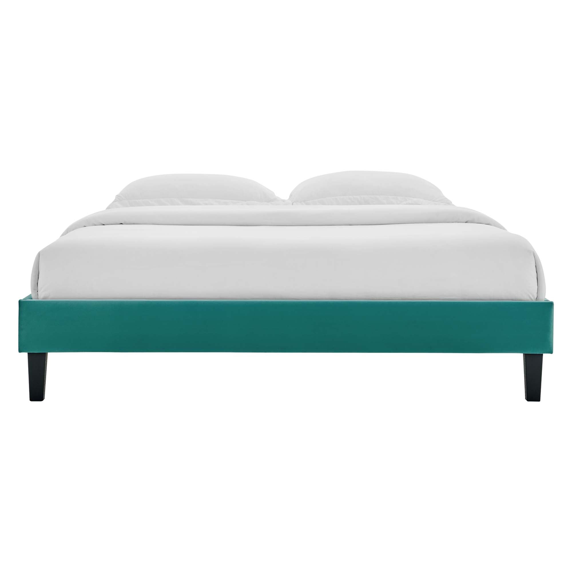 Reign Performance Velvet Full Platform Bed Frame, Teal