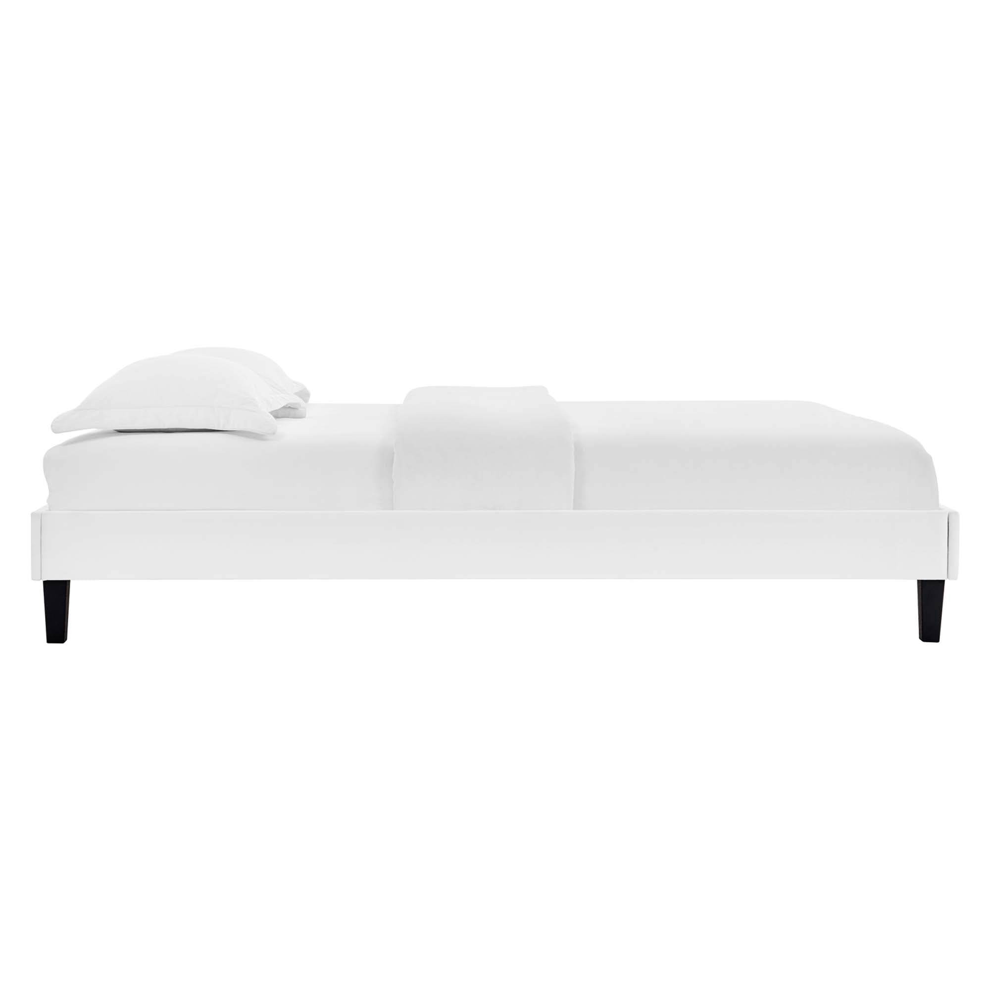 Serenity White Full Size Performance Velvet Platform Bed Frame No Box Spring Required