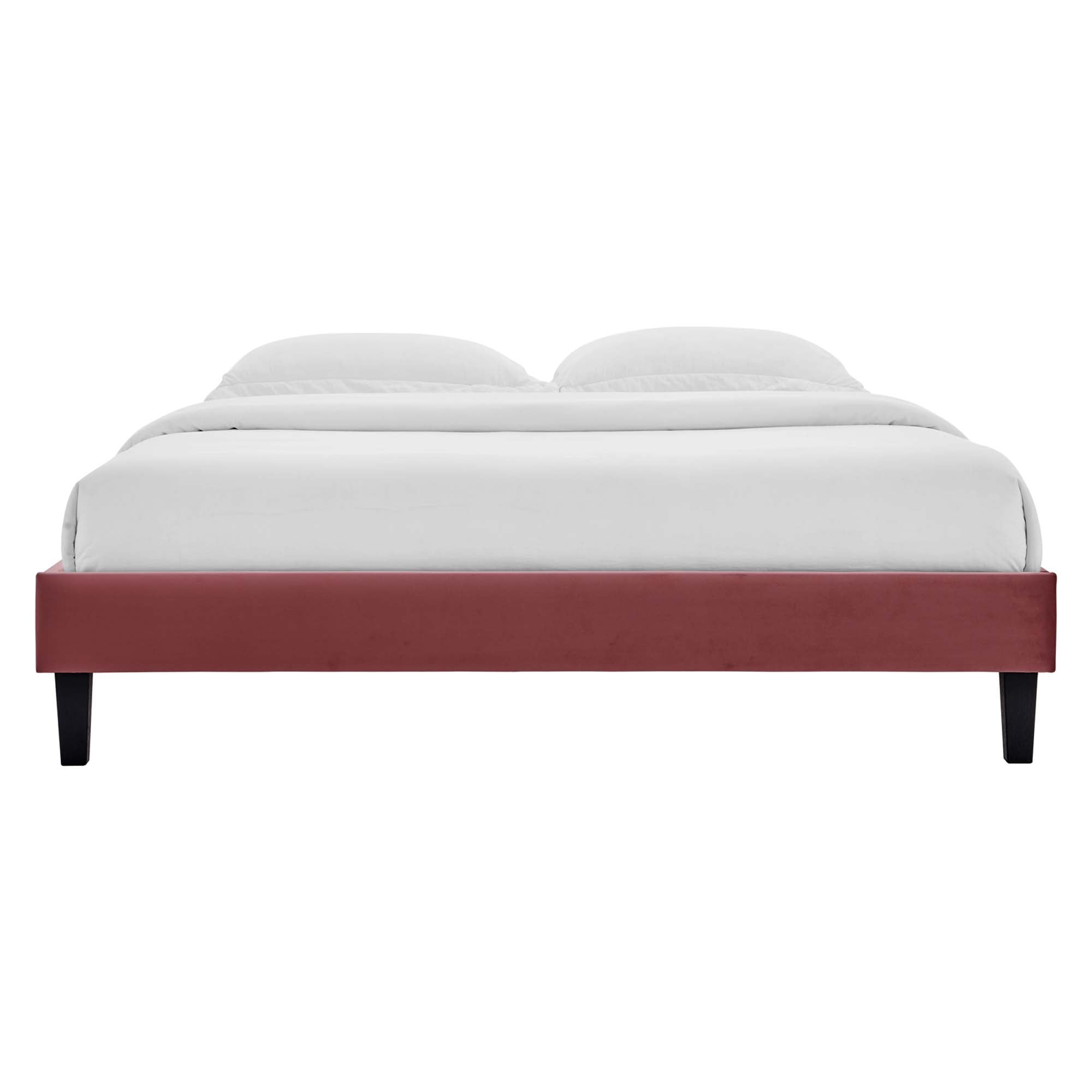 Mera Alessi Queen Dusty Rose Velvet Platform Bed Modern Channel Tufted Headboard