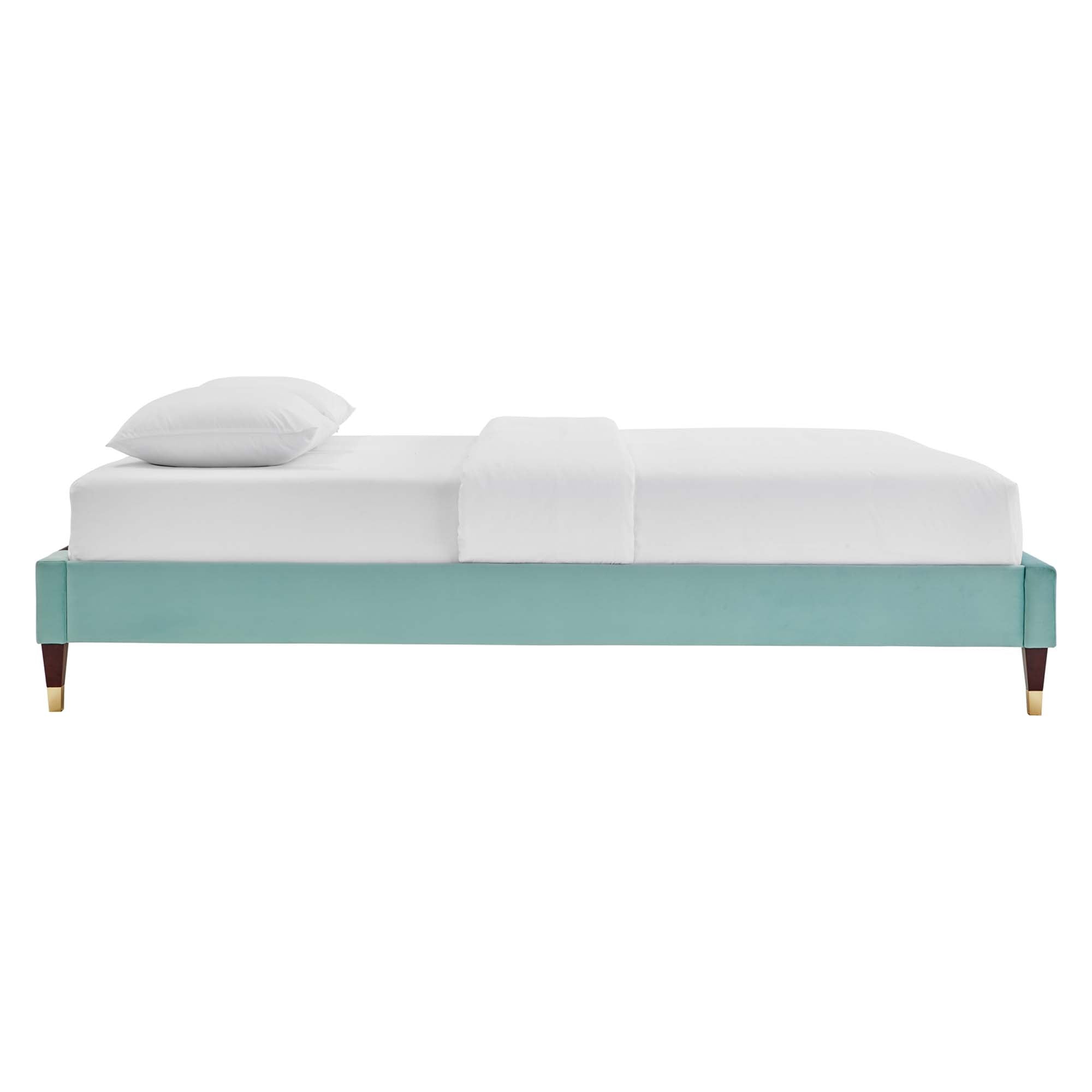 Orweth Queen Performance Velvet Platform Bed – Stain Resistant Luxury Frame