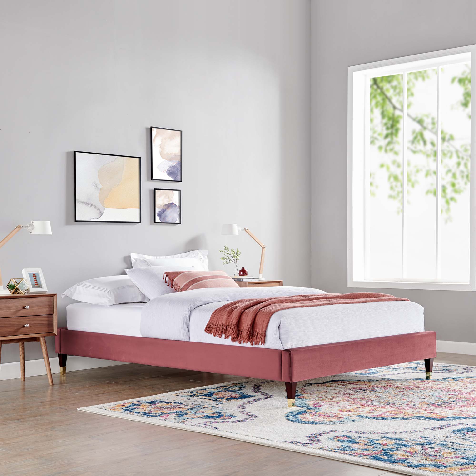 Harlow Performance Velvet King Platform Bed Frame, Dusty Rose