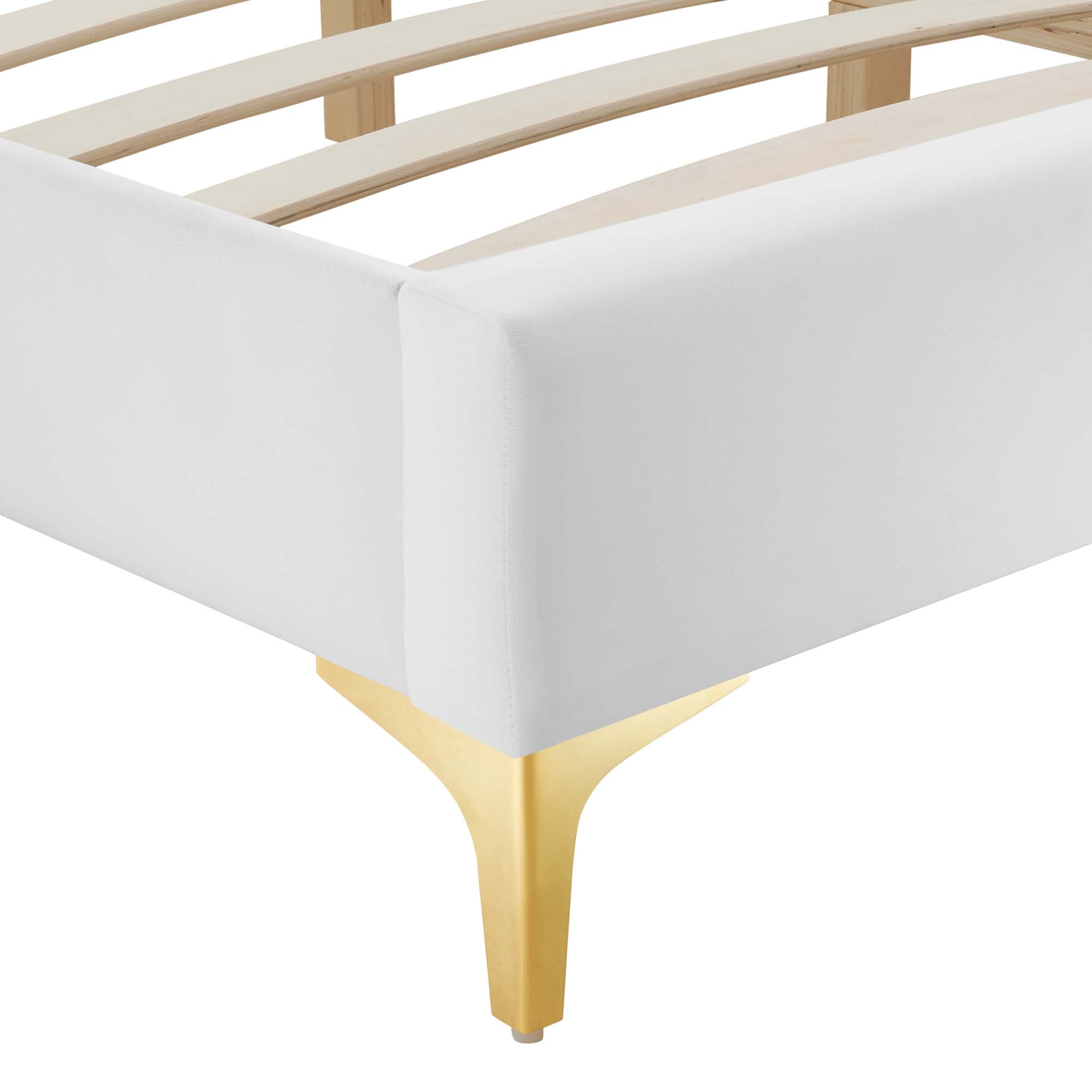 Sutton Performance Velvet Queen Bed Frame, White
