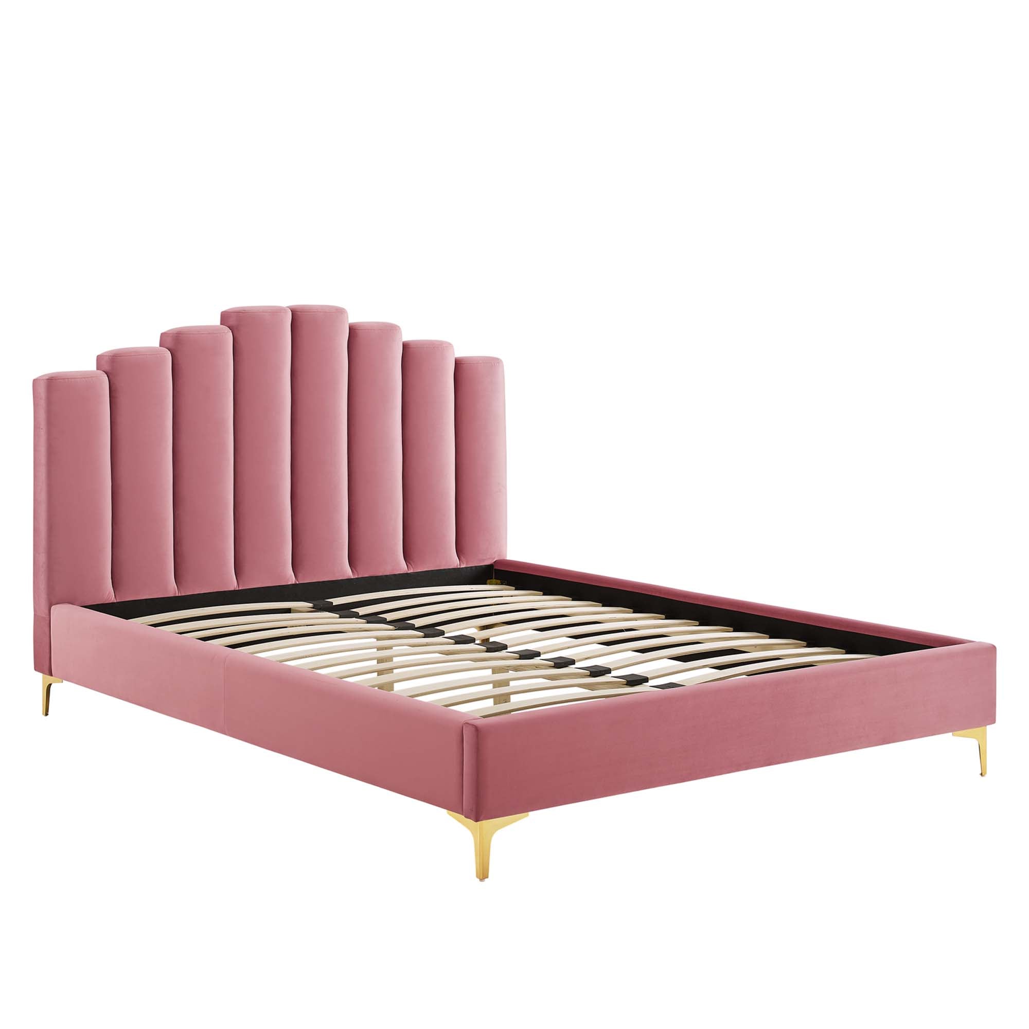 Whisk Channel Tufted Queen Platform Bed – Dusty Rose Performance Velvet