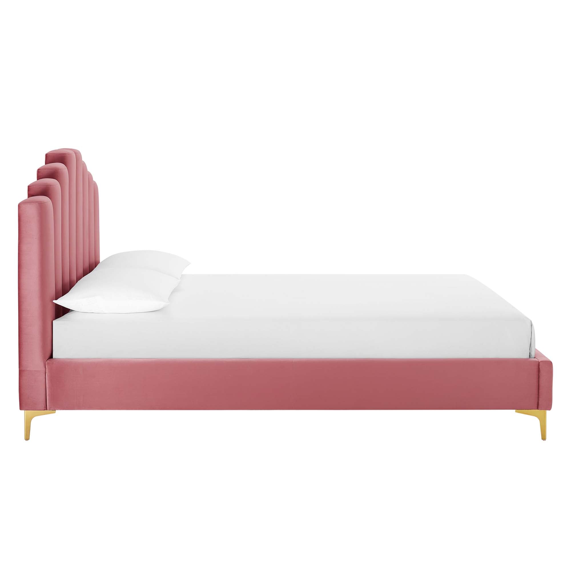 Whisk Channel Tufted Queen Platform Bed Dusty Rose Performance Velvet