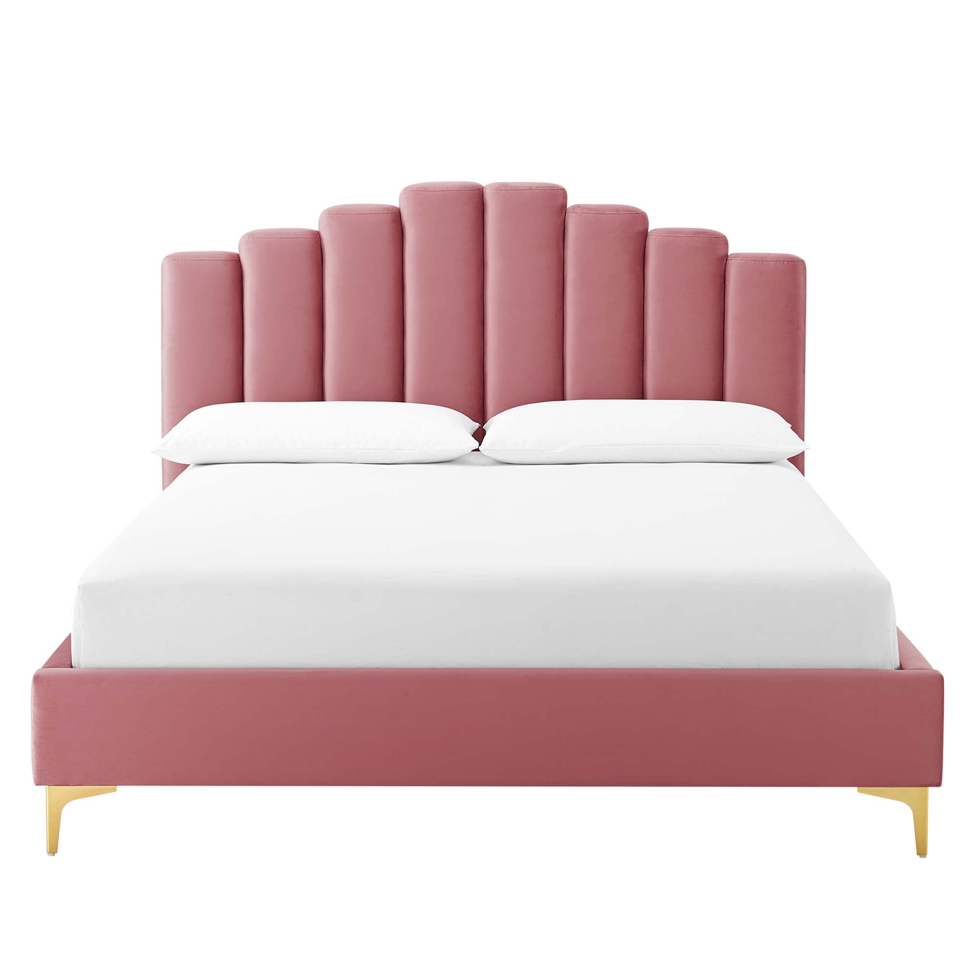 Whisk Channel Tufted Queen Platform Bed – Dusty Rose Performance Velvet