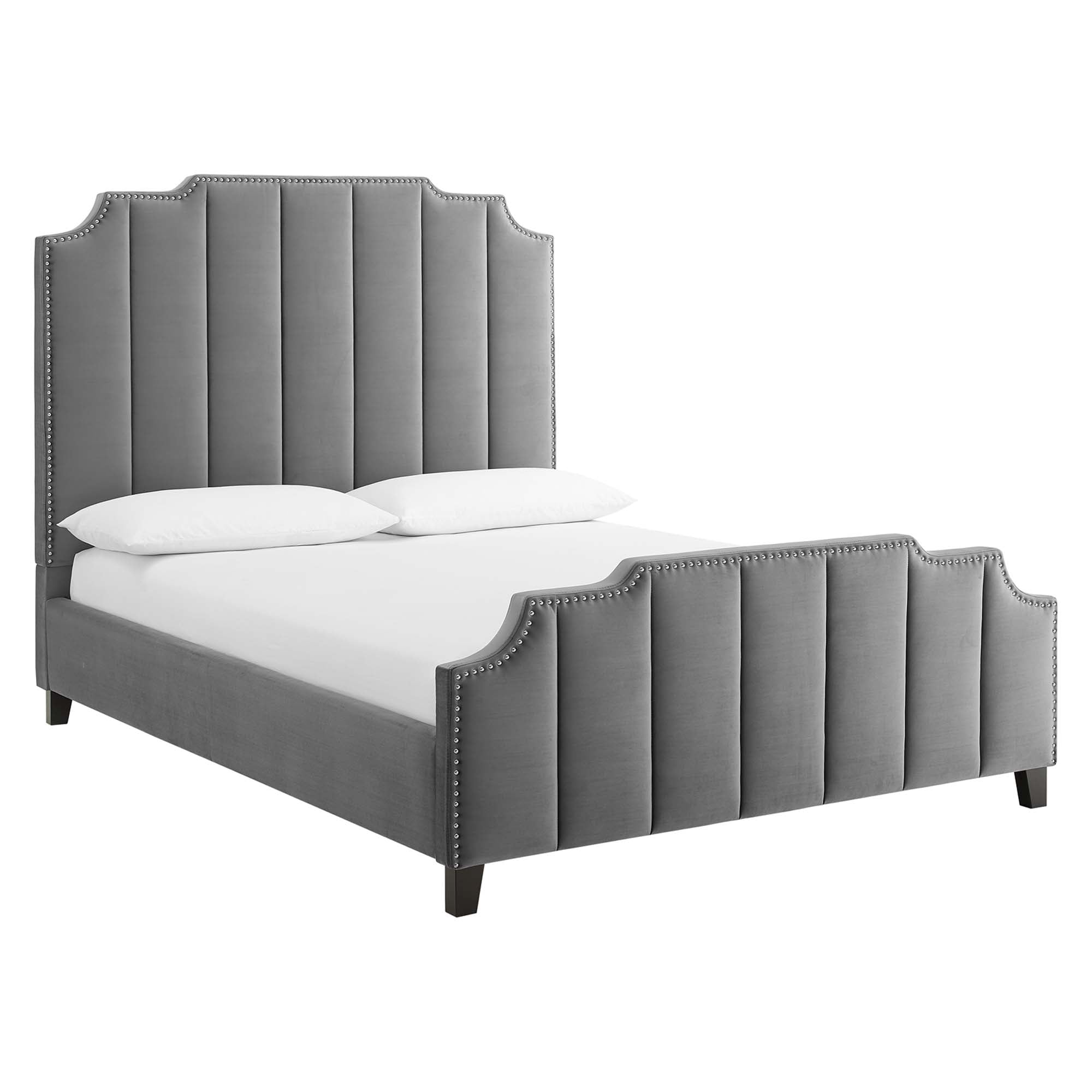 Sauna Queen Performance Velvet Platform Bed – Channel Tufted with Nailhead Trim