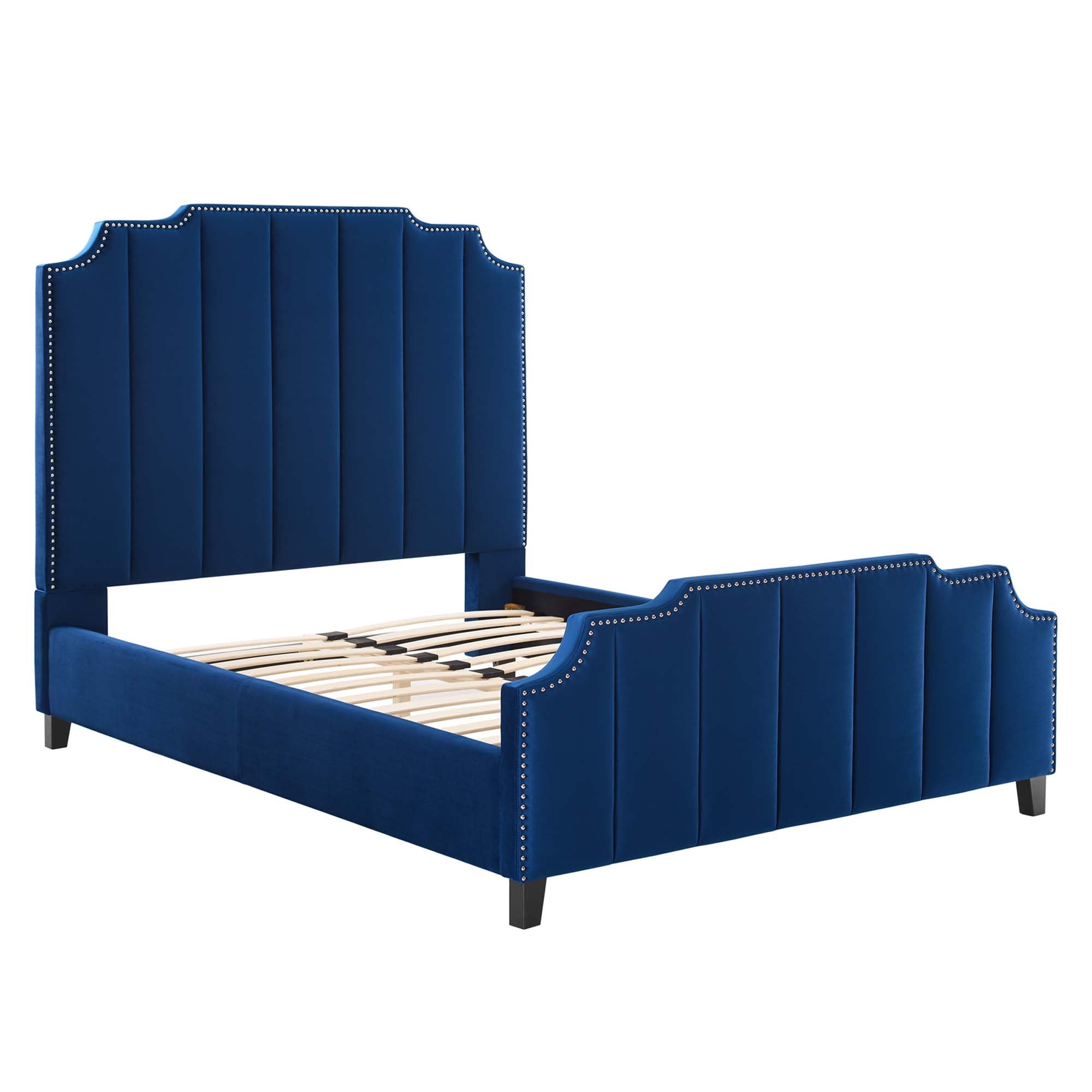 Sauna Queen Performance Velvet Platform Bed – Channel Tufted with Nailhead Trim