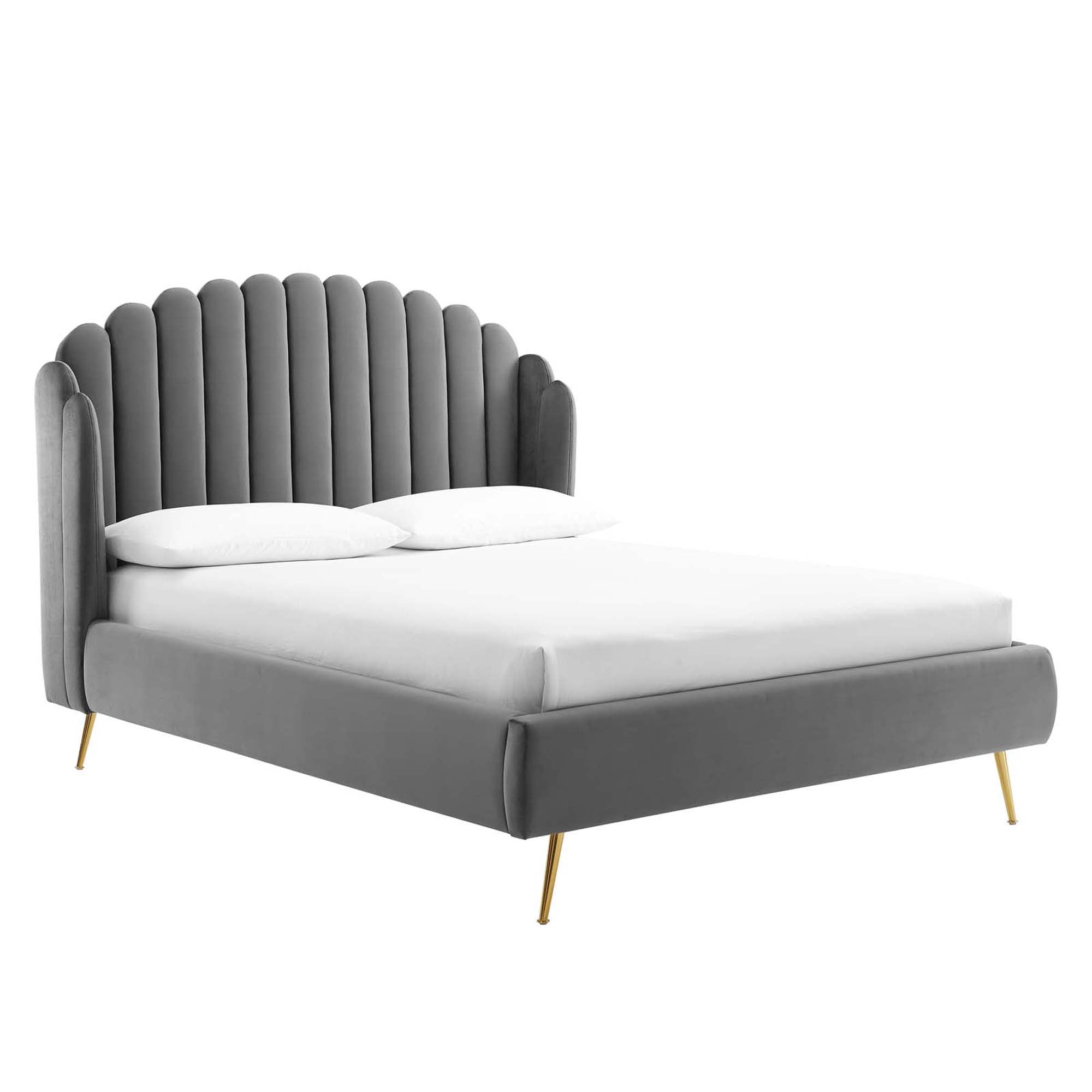 Lana Performance Velvet Queen Wingback Platform Bed, Gray
