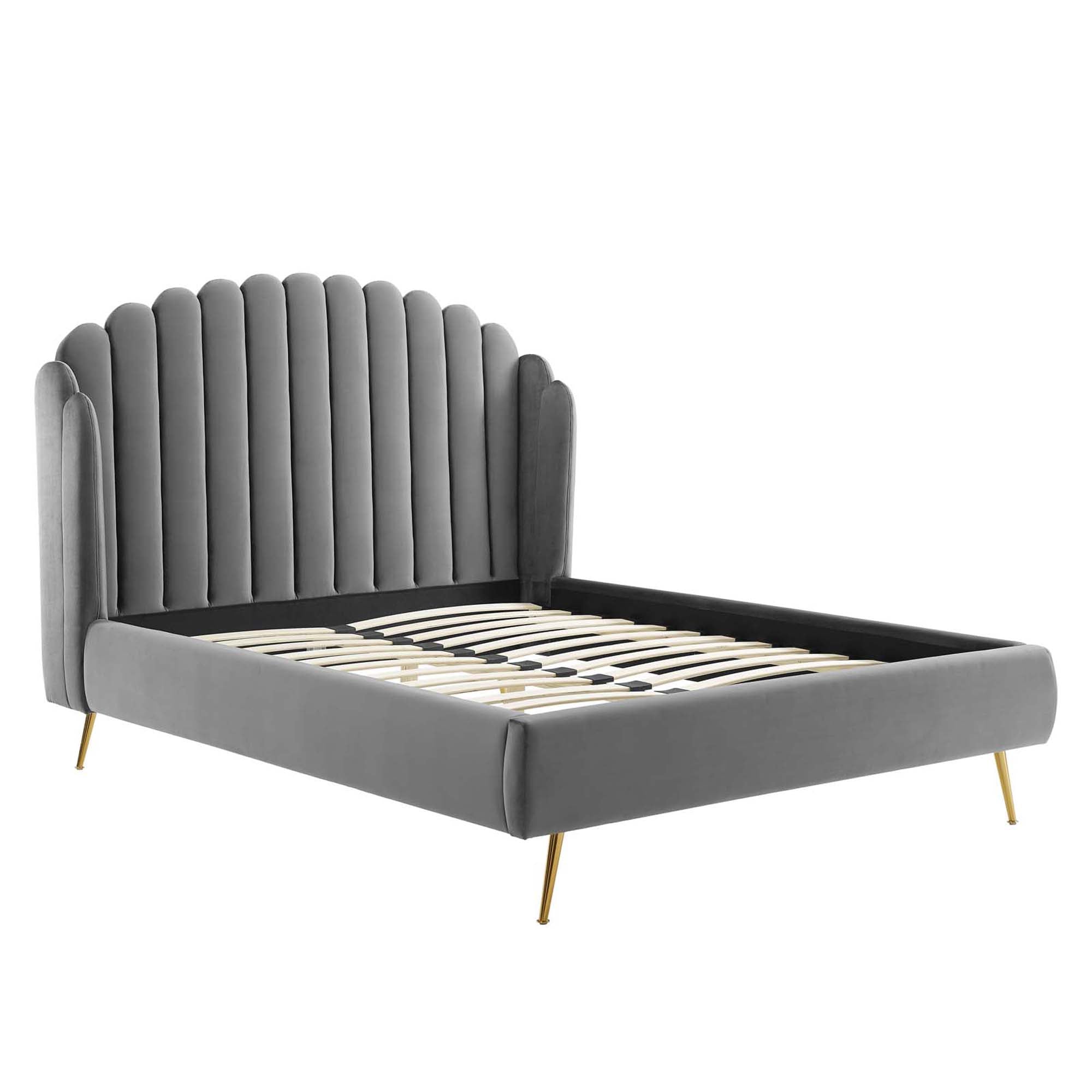 Lana Performance Velvet Queen Wingback Platform Bed, Gray