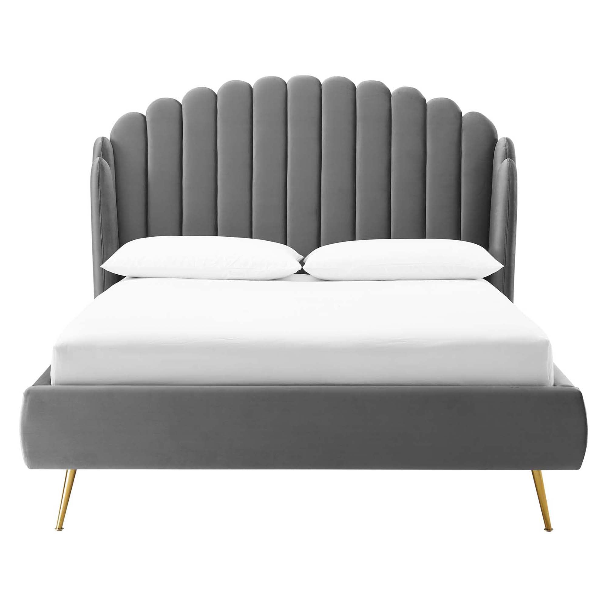Lana Performance Velvet Queen Wingback Platform Bed, Gray