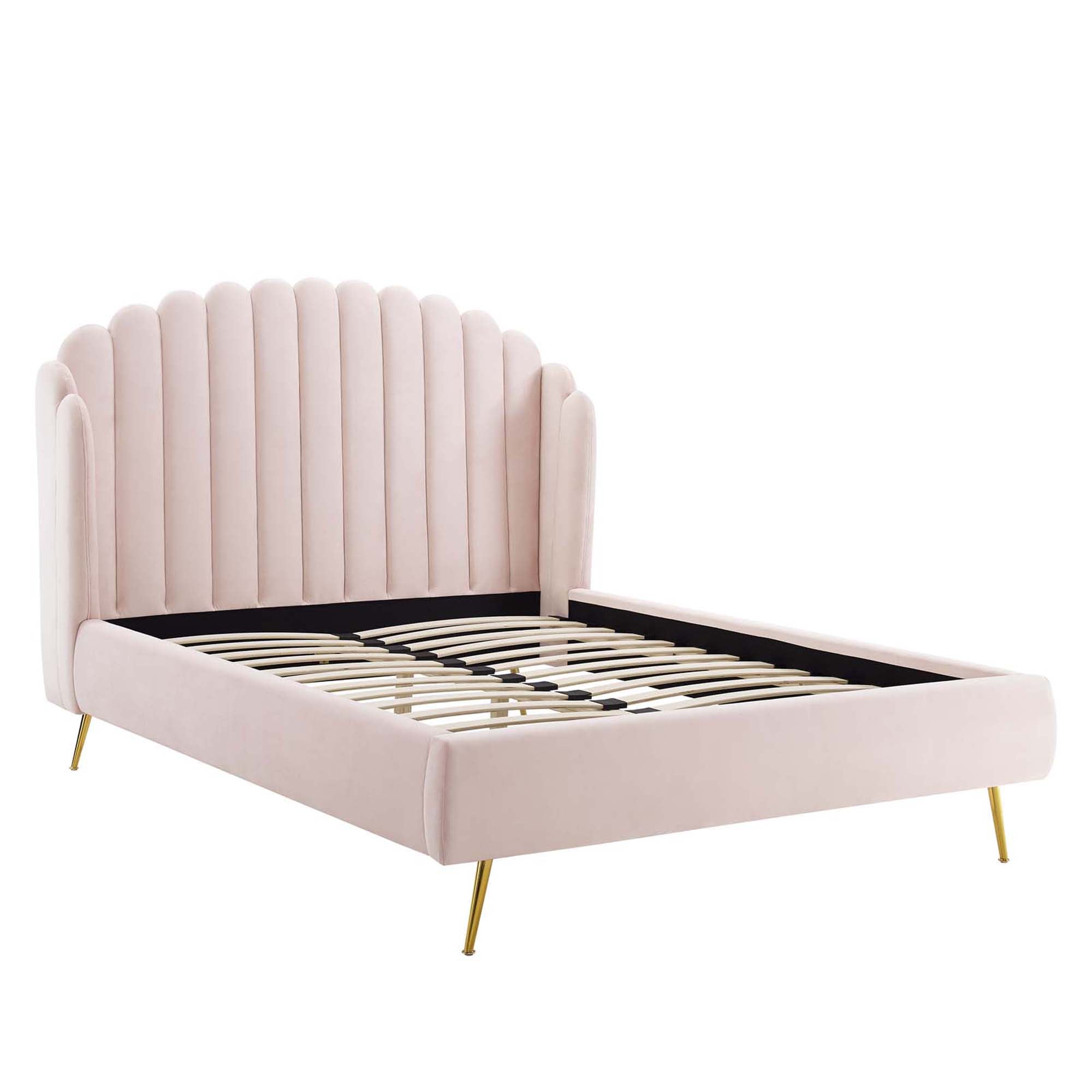 Lana Performance Velvet Queen Wingback Platform Bed, Pink