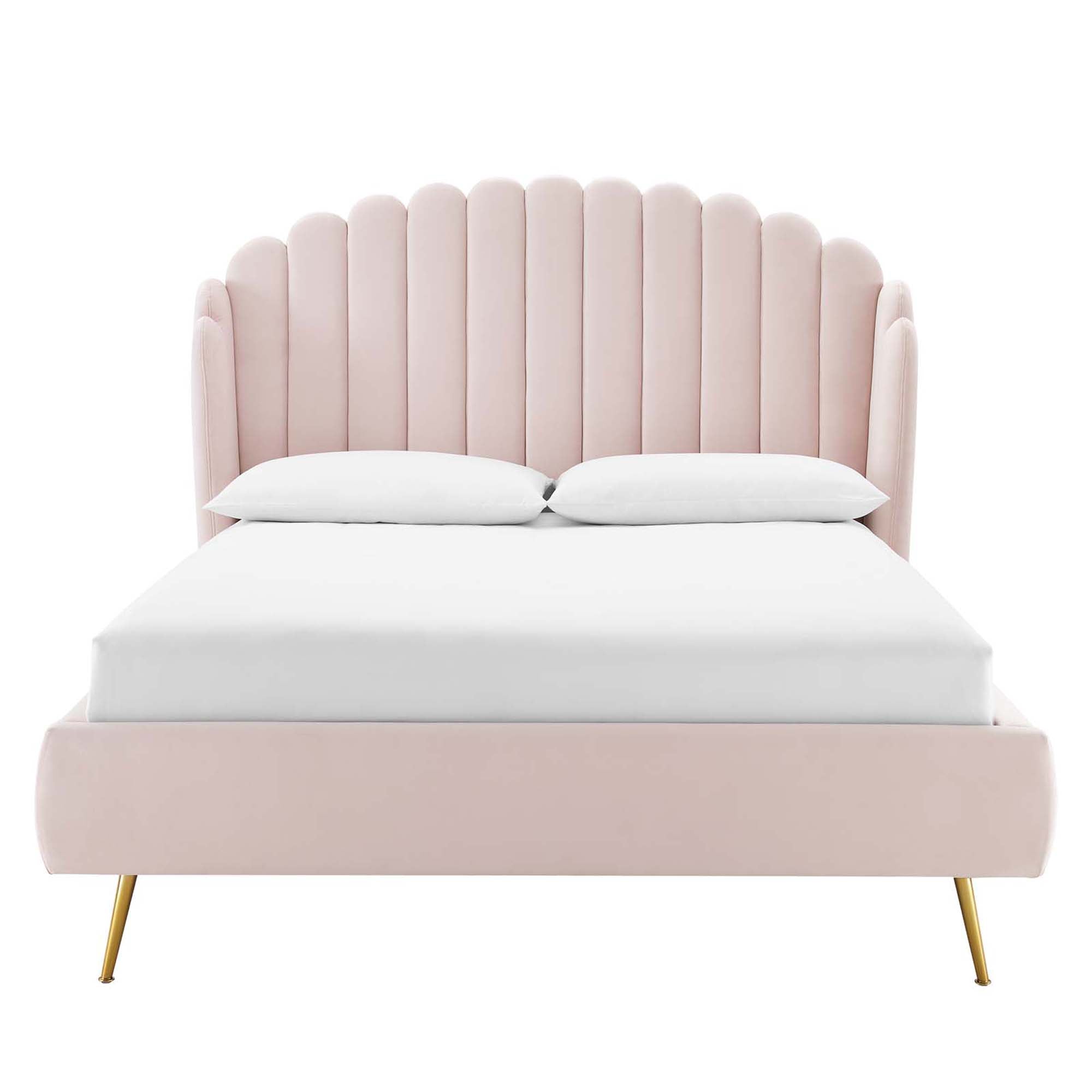 Lana Performance Velvet Queen Wingback Platform Bed, Pink