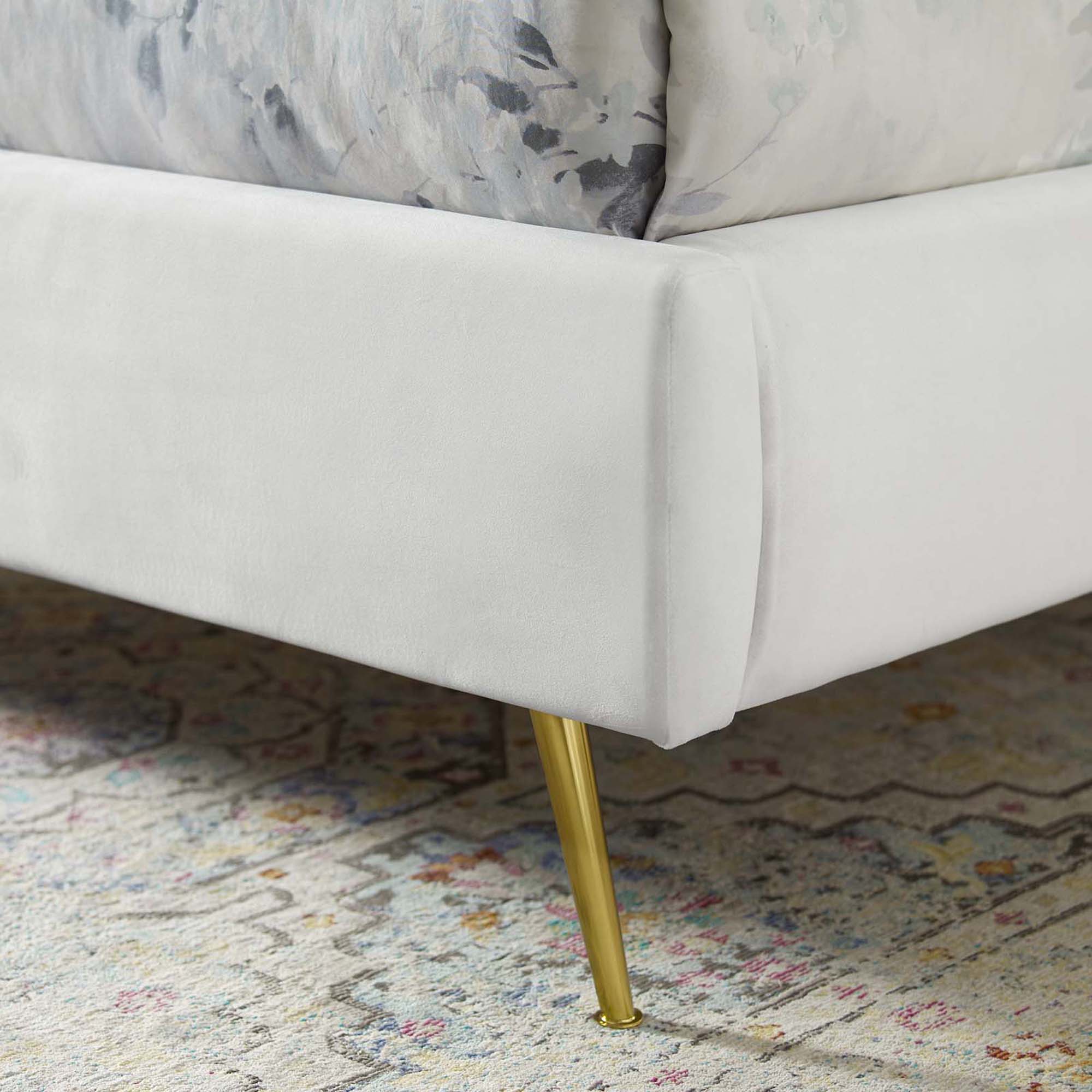 Edge Queen Performance Velvet Platform Bed – Modern Wingback with Scalloped Headboard