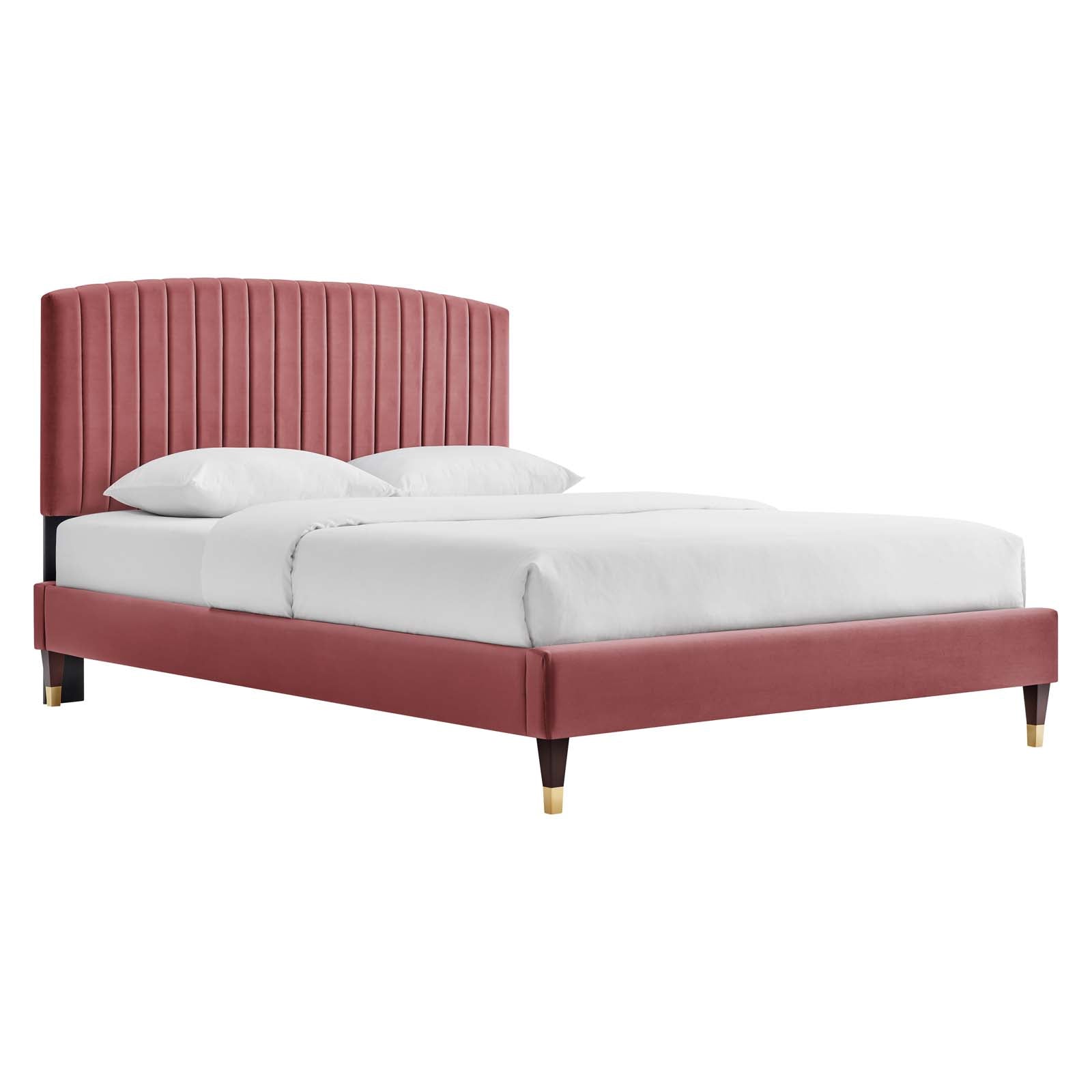 Mera Alessi Dusty Rose Queen Performance Velvet Bed Upholstered Platform with Tufted Headboard