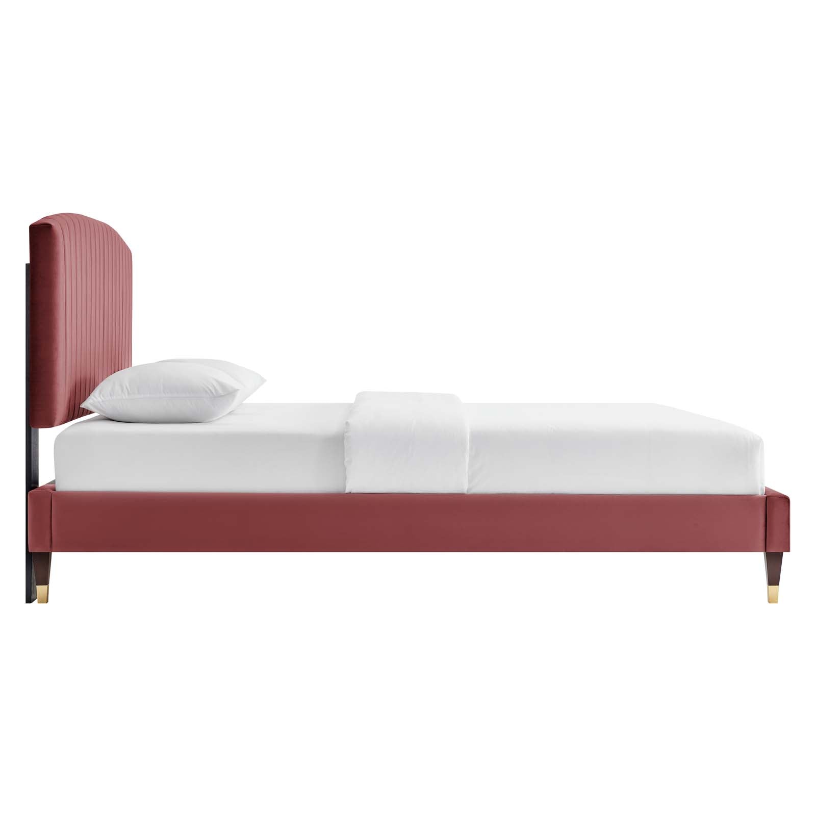 Mera Alessi Dusty Rose Queen Performance Velvet Bed Upholstered Platform with Tufted Headboard