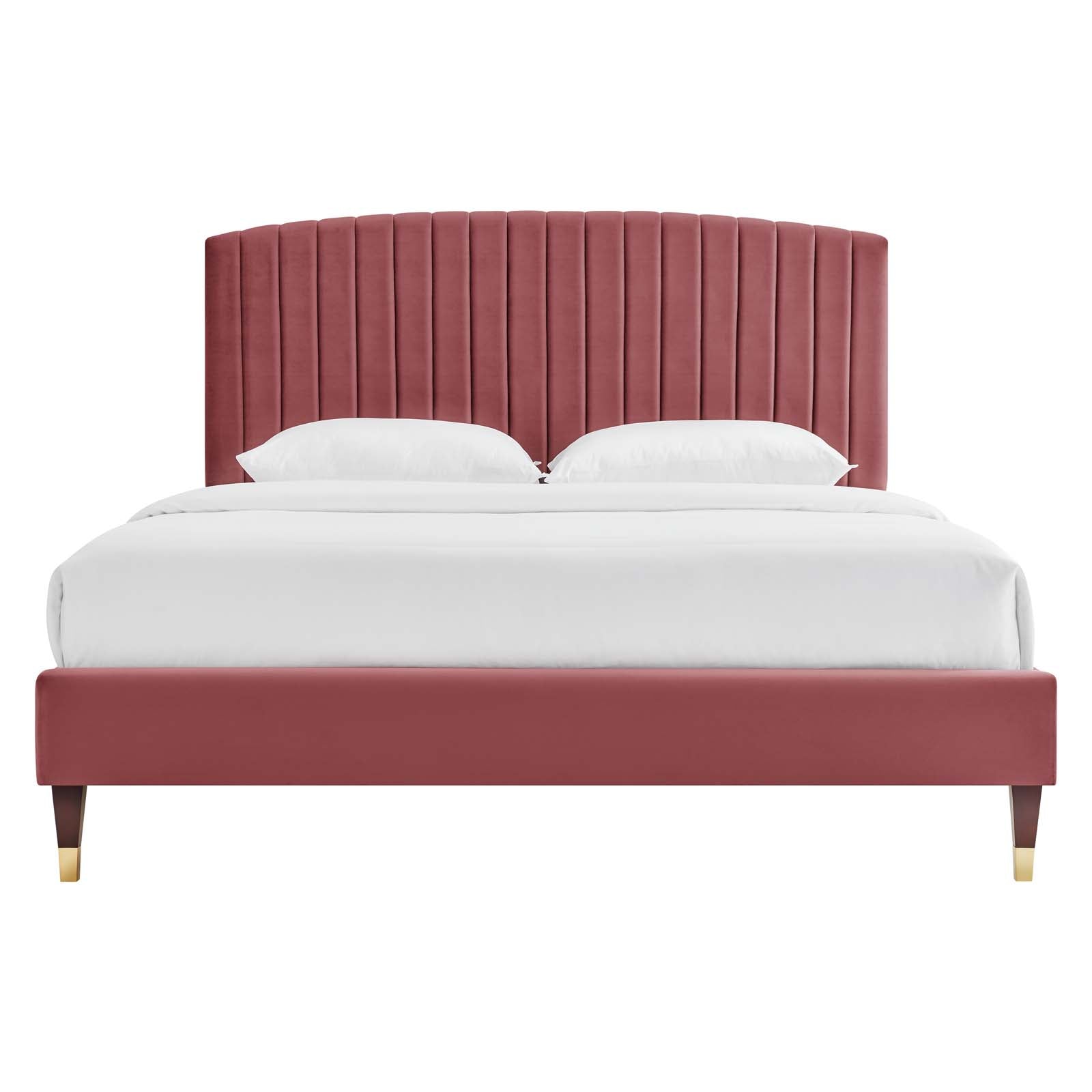 Mera Alessi Dusty Rose Queen Performance Velvet Bed Upholstered Platform with Tufted Headboard