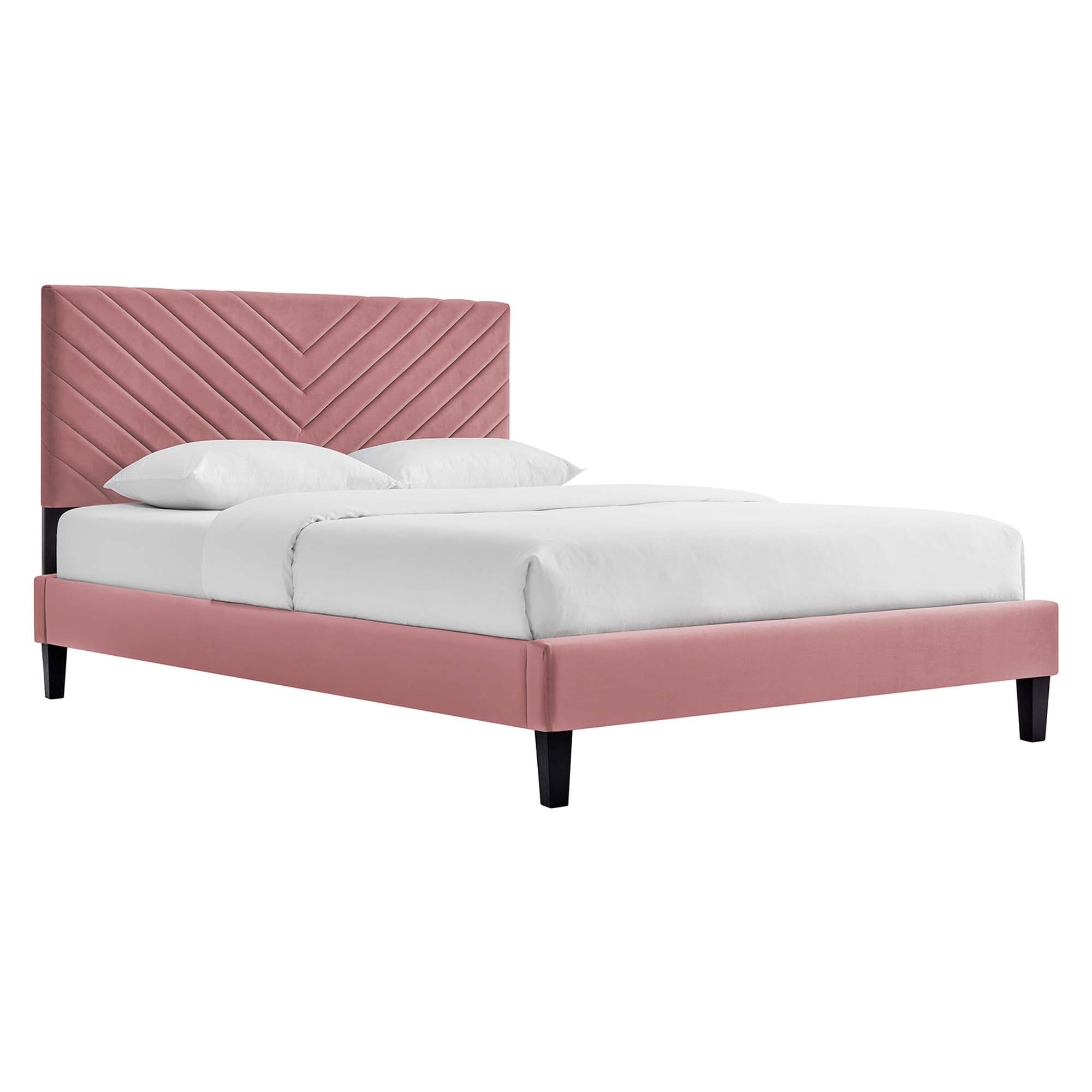 Roxanne Dusty Rose Performance Velvet Queen Platform Bed