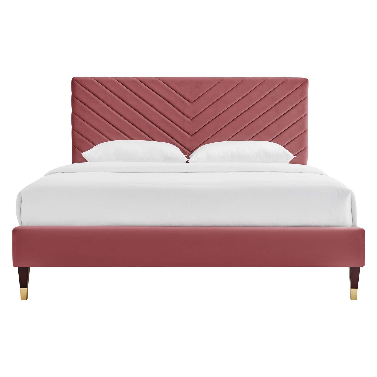 Roxanne Navy Performance Velvet Queen Platform Bed