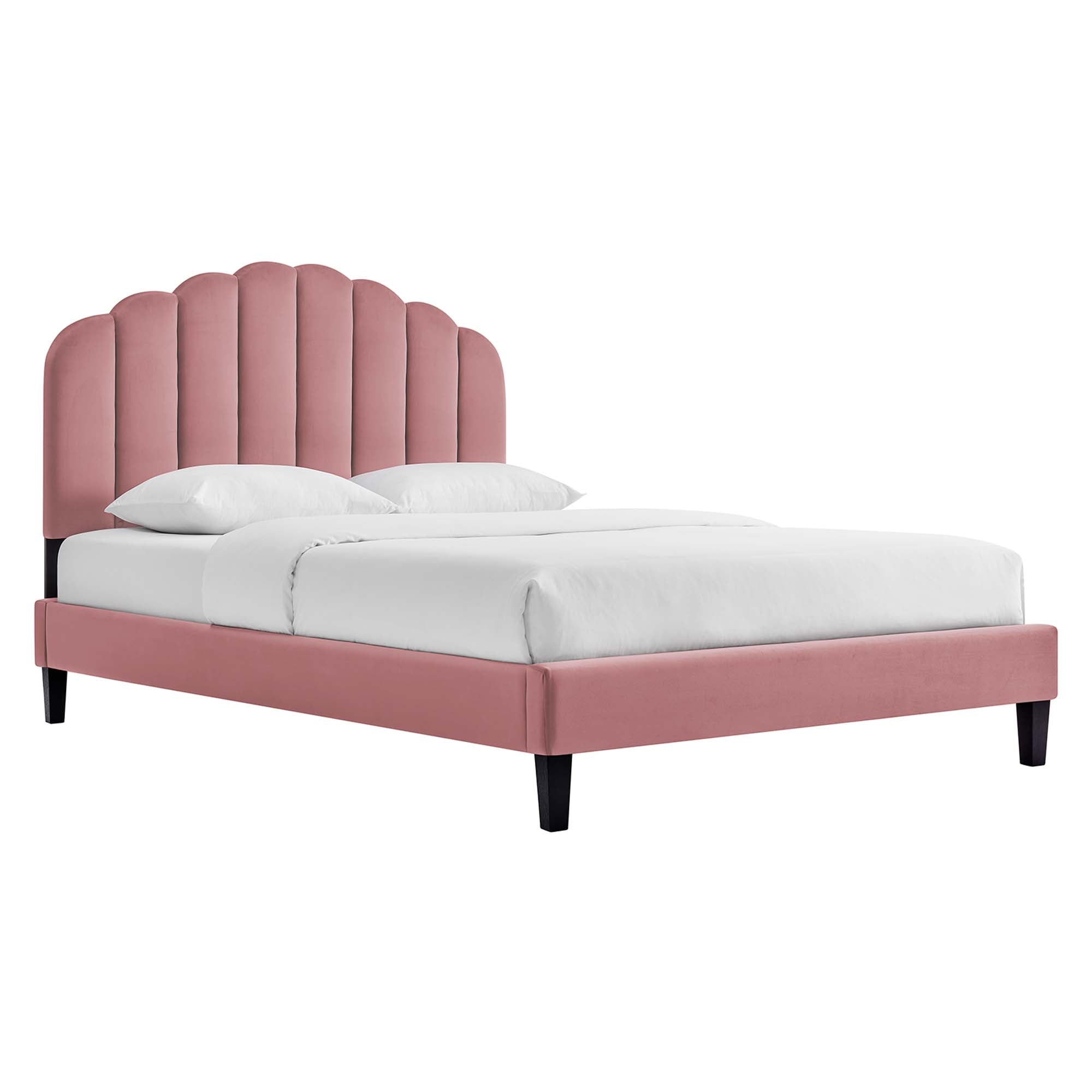 Daisy Performance Velvet Queen Platform Bed, Dusty Rose