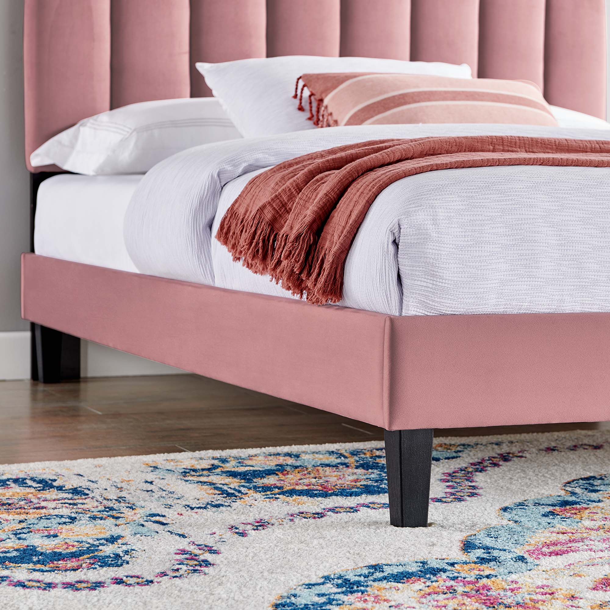 Daisy Performance Velvet Queen Platform Bed, Dusty Rose