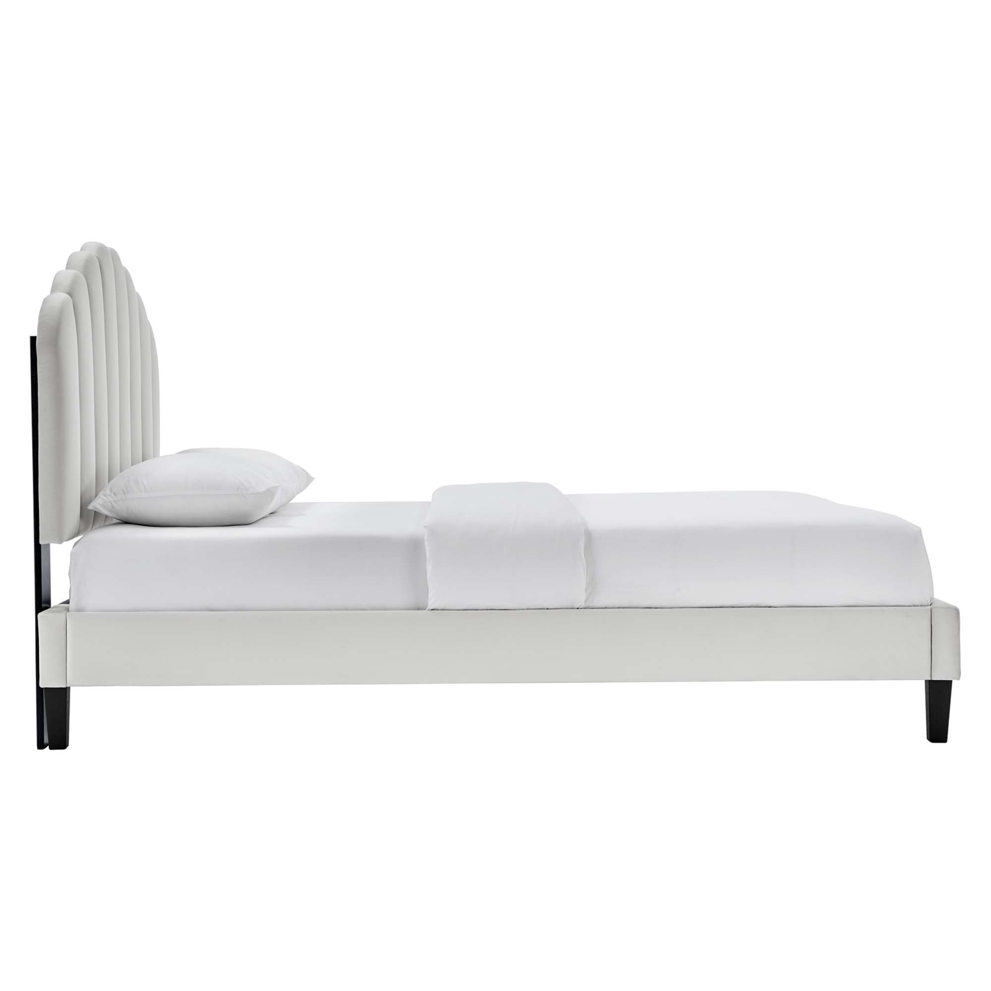 Daisy Performance Velvet Queen Platform Bed, Light Gray