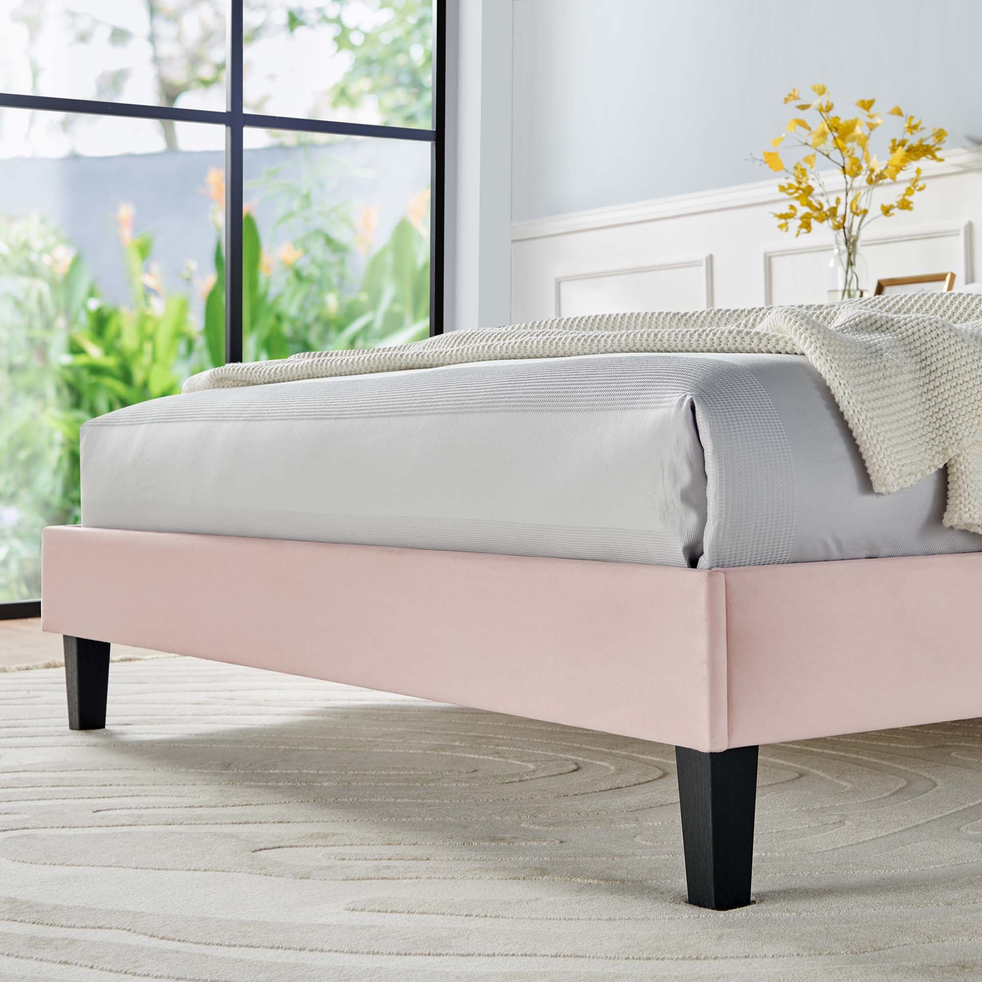 Daisy Pink Performance Velvet Queen Platform Bed
