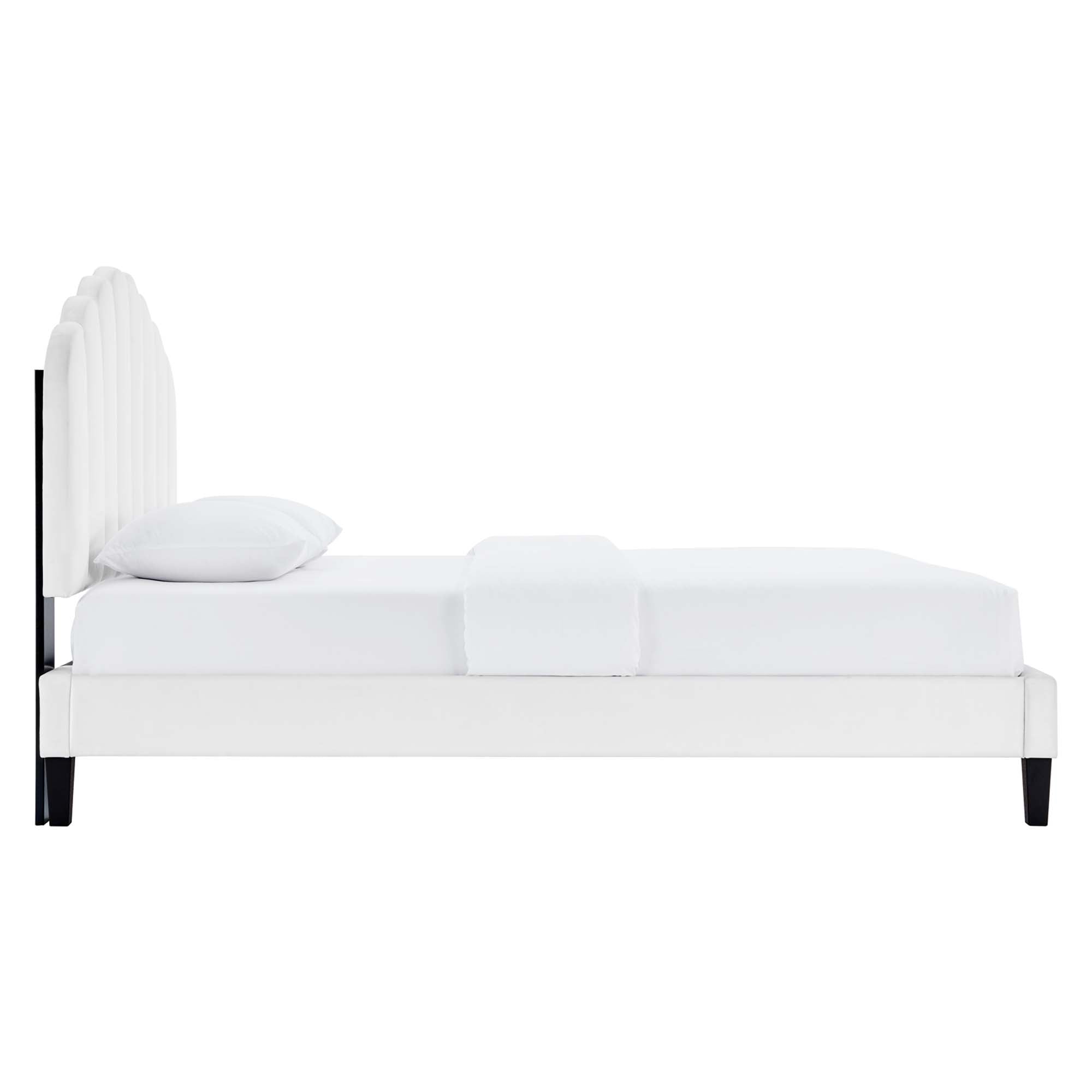 Daisy Performance Velvet Queen Platform Bed, White