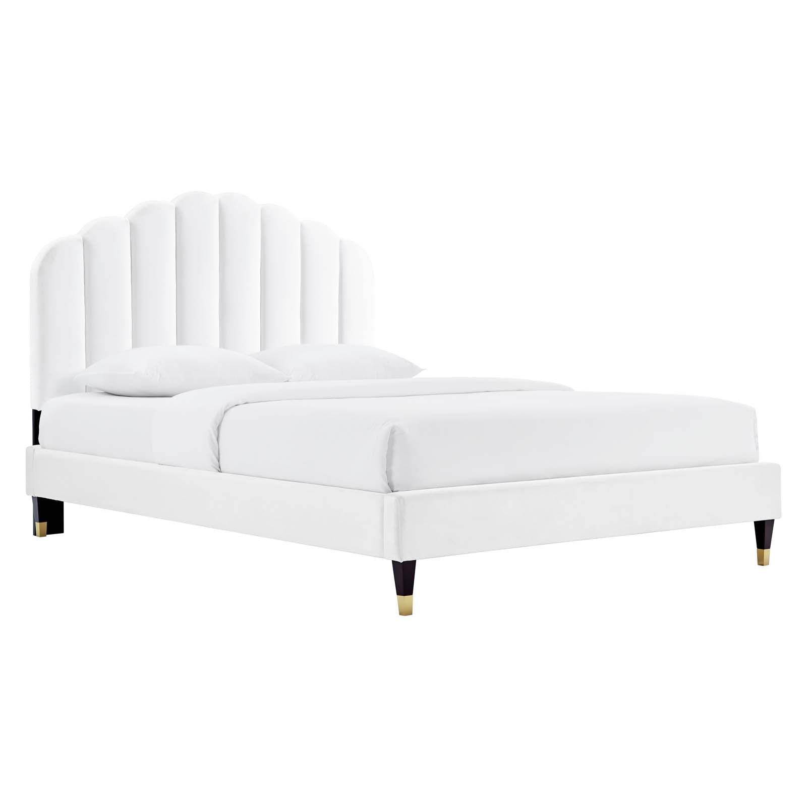 Daisy White Performance Velvet Queen Platform Bed