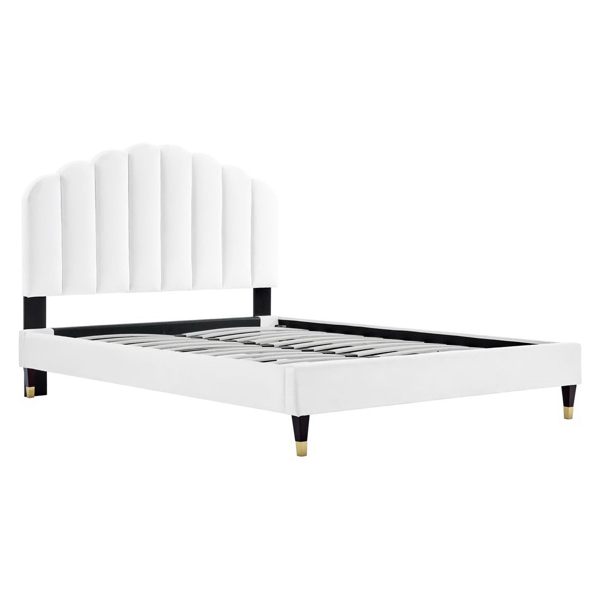Daisy White Performance Velvet Queen Platform Bed
