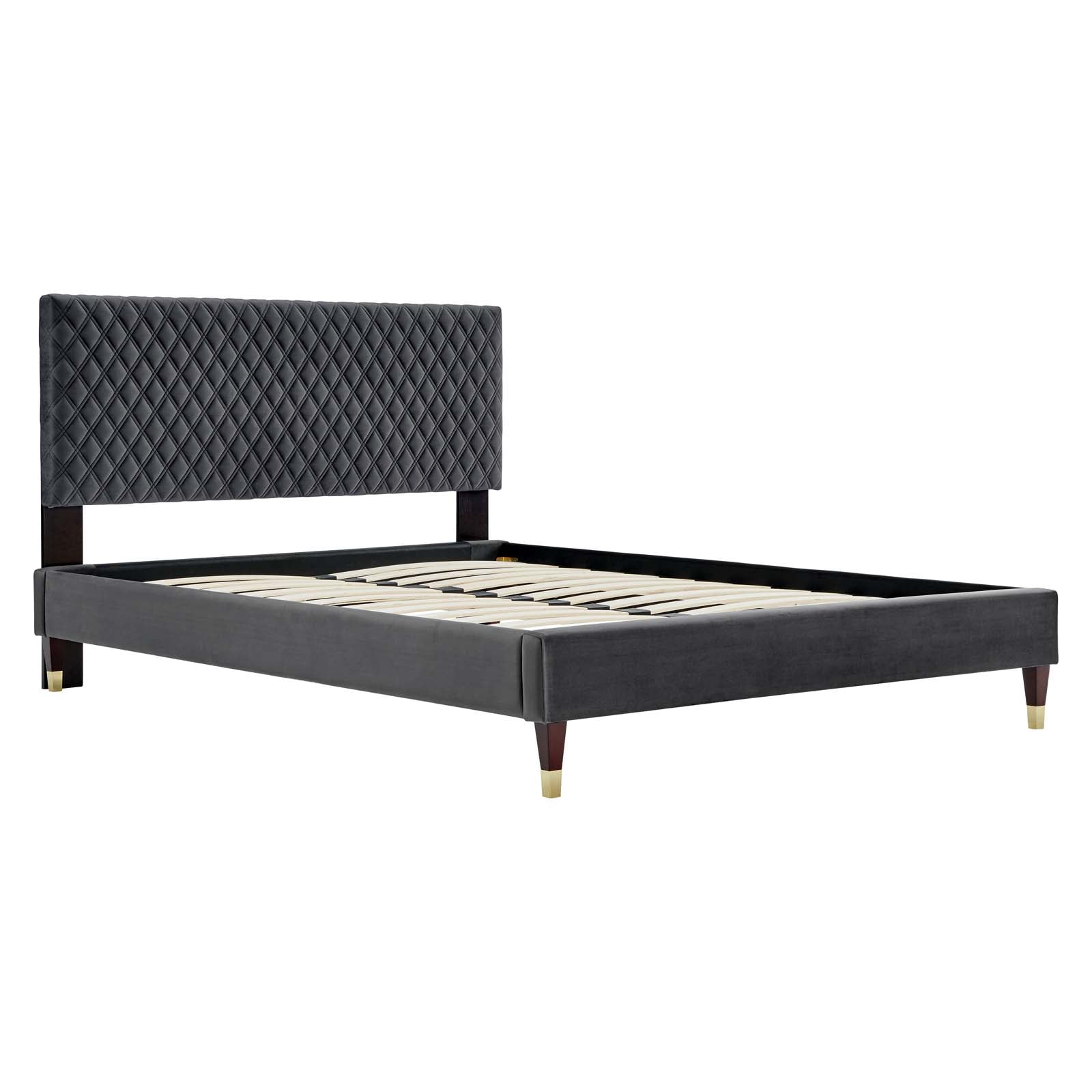 Garcelle Charcoal Performance Velvet Queen Platform Bed