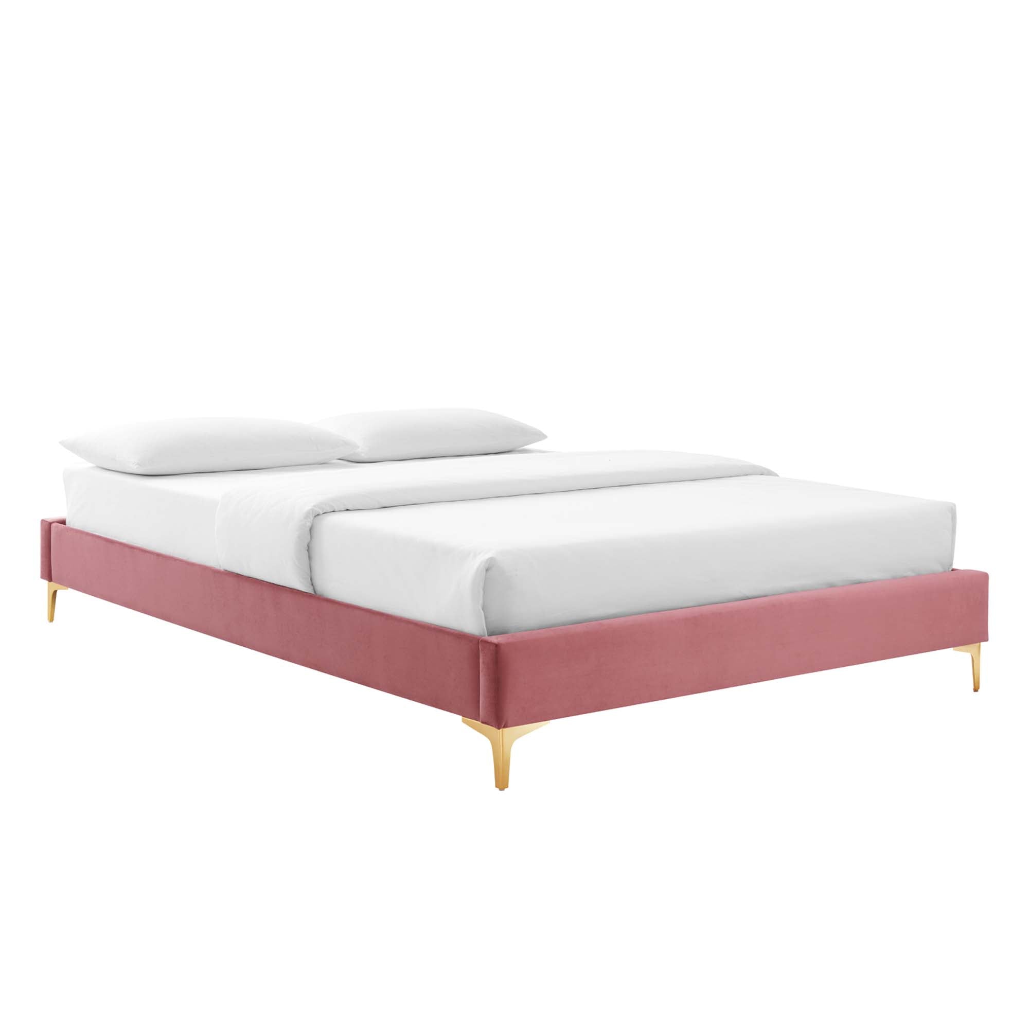 Yorran Twin Platform Bed Frame Performance Velvet – Gold Accent Legs