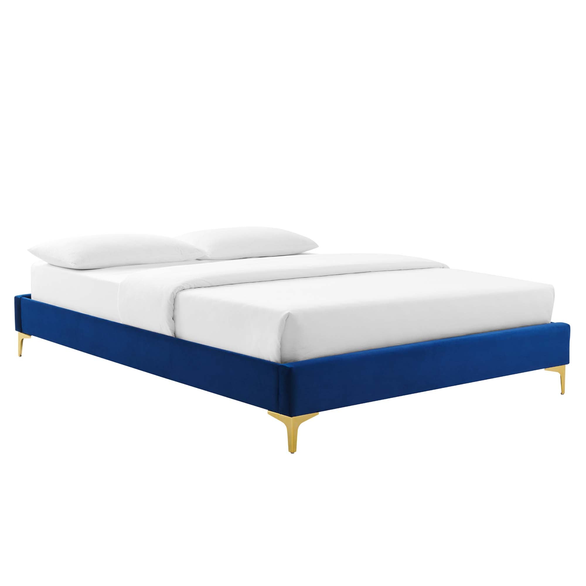 Yorran Twin Platform Bed Frame Performance Velvet – Gold Accent Legs