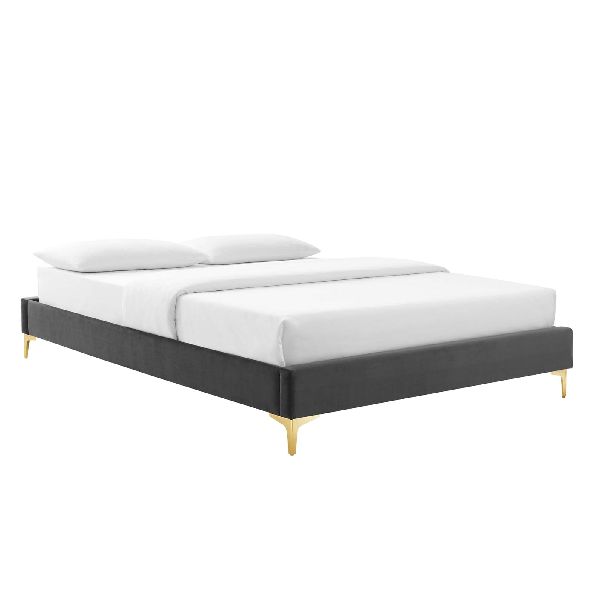 Dusty Rose Bellwyn Queen Velvet Platform Bed Frame – Stain-Resistant with Gold Metal Legs