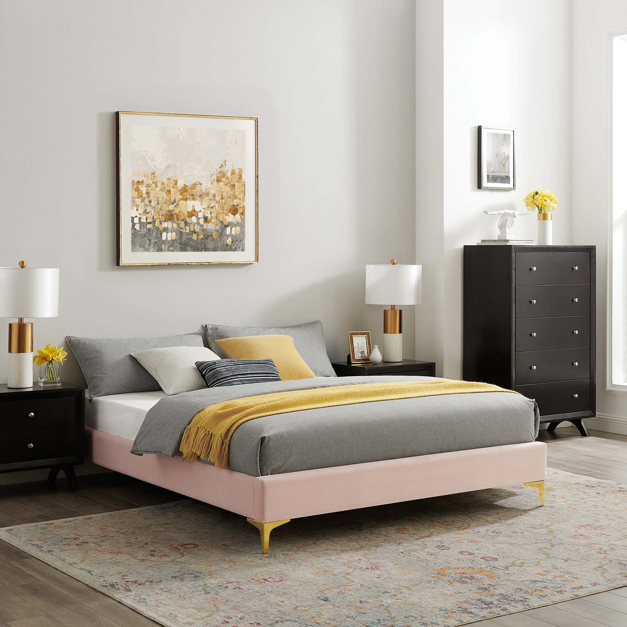 Sutton Performance Velvet Full Bed Frame, Pink