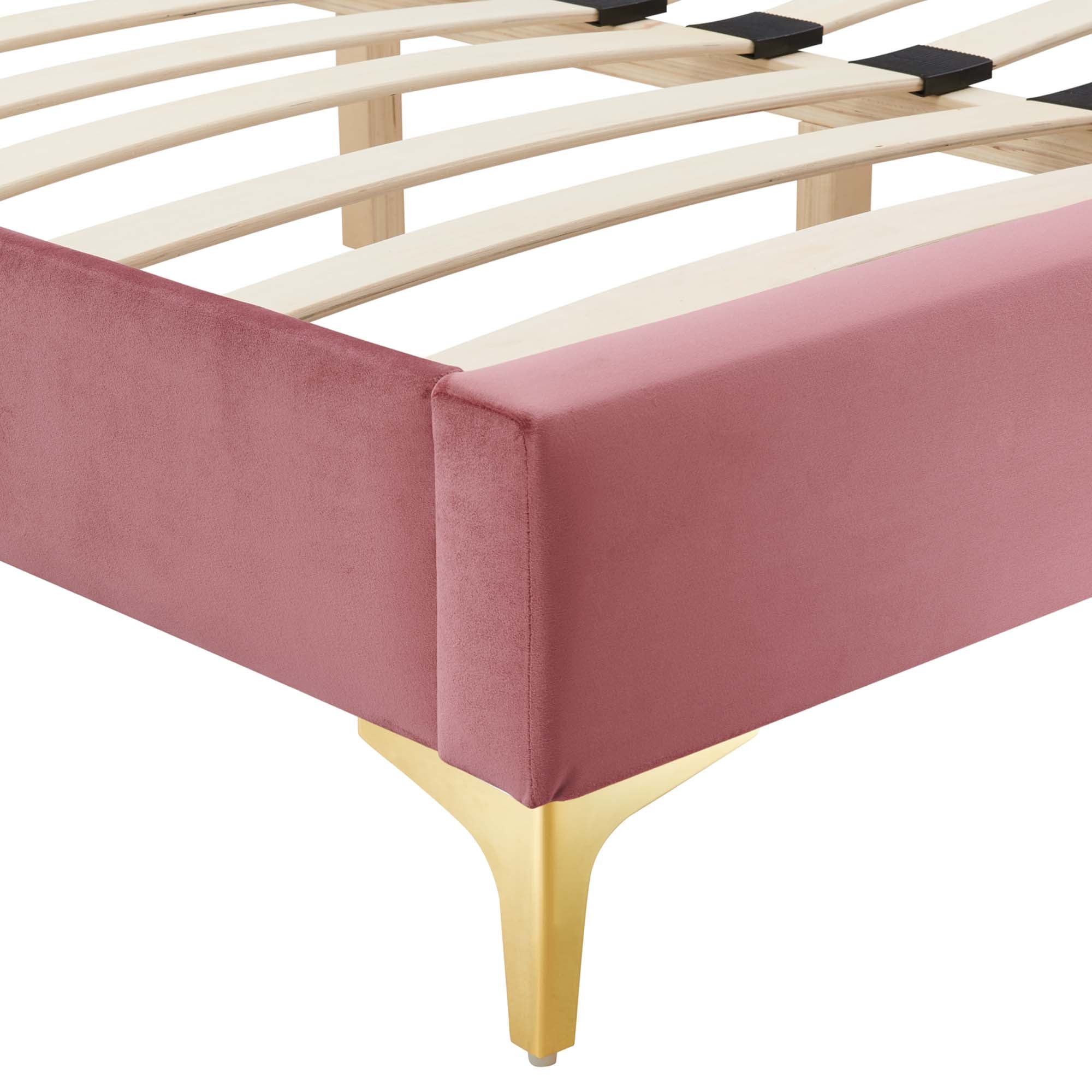 Allure King Performance Velvet Bed Frame – Dusty Rose Platform Style with Center Support