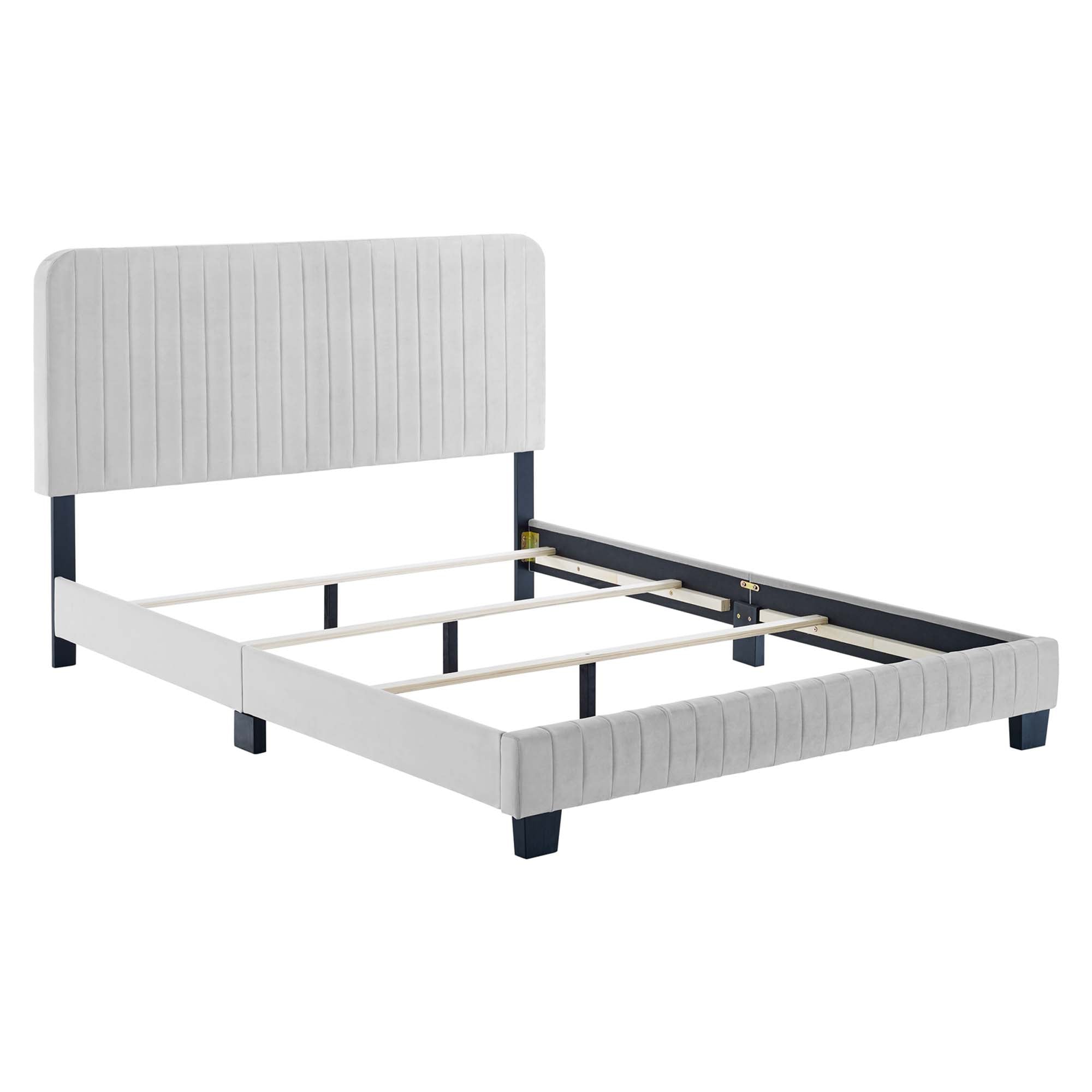 Quorra King Channel Tufted Panel Bed – Light Grey Performance Velvet Upholstered