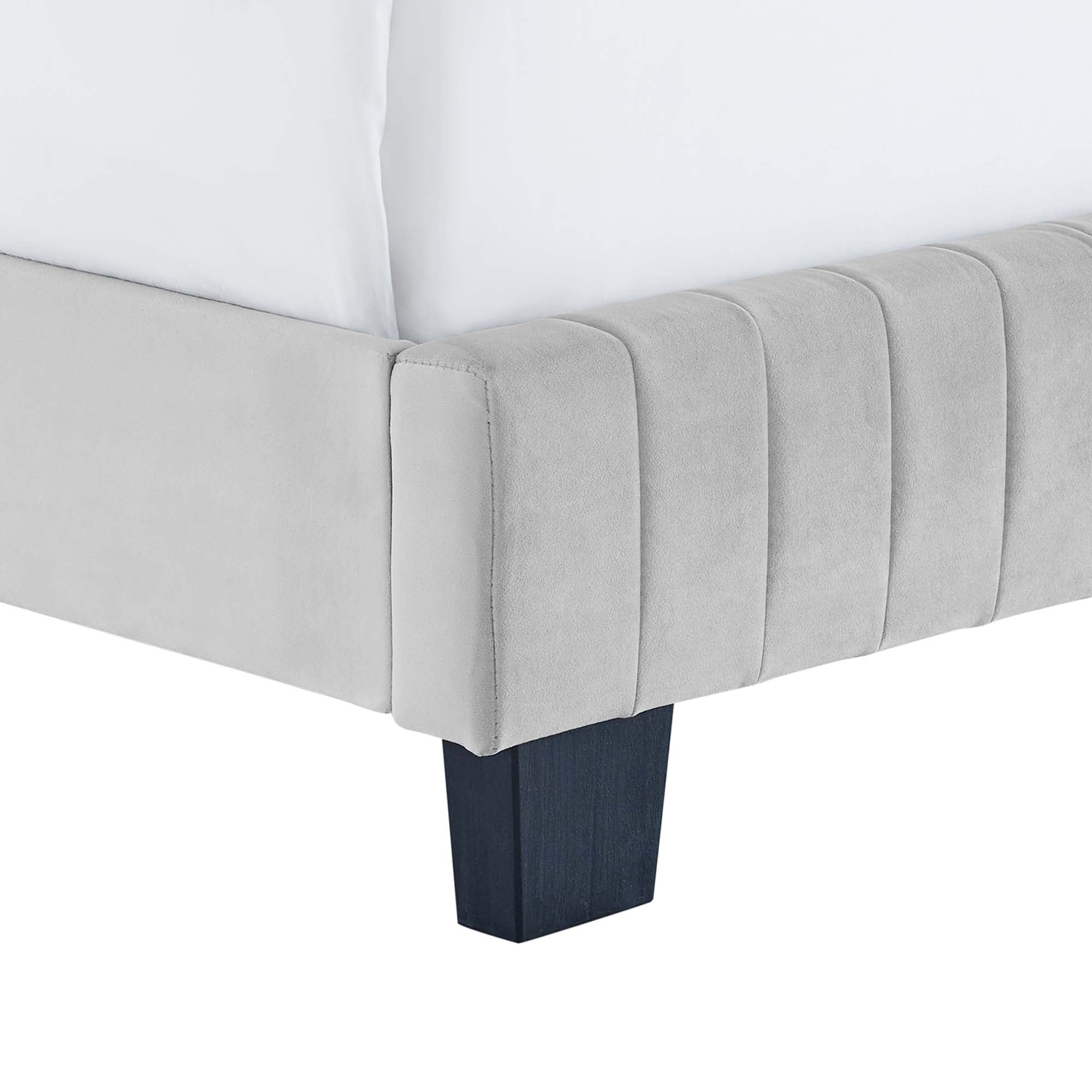 Quorra King Channel Tufted Panel Bed – Light Grey Performance Velvet Upholstered
