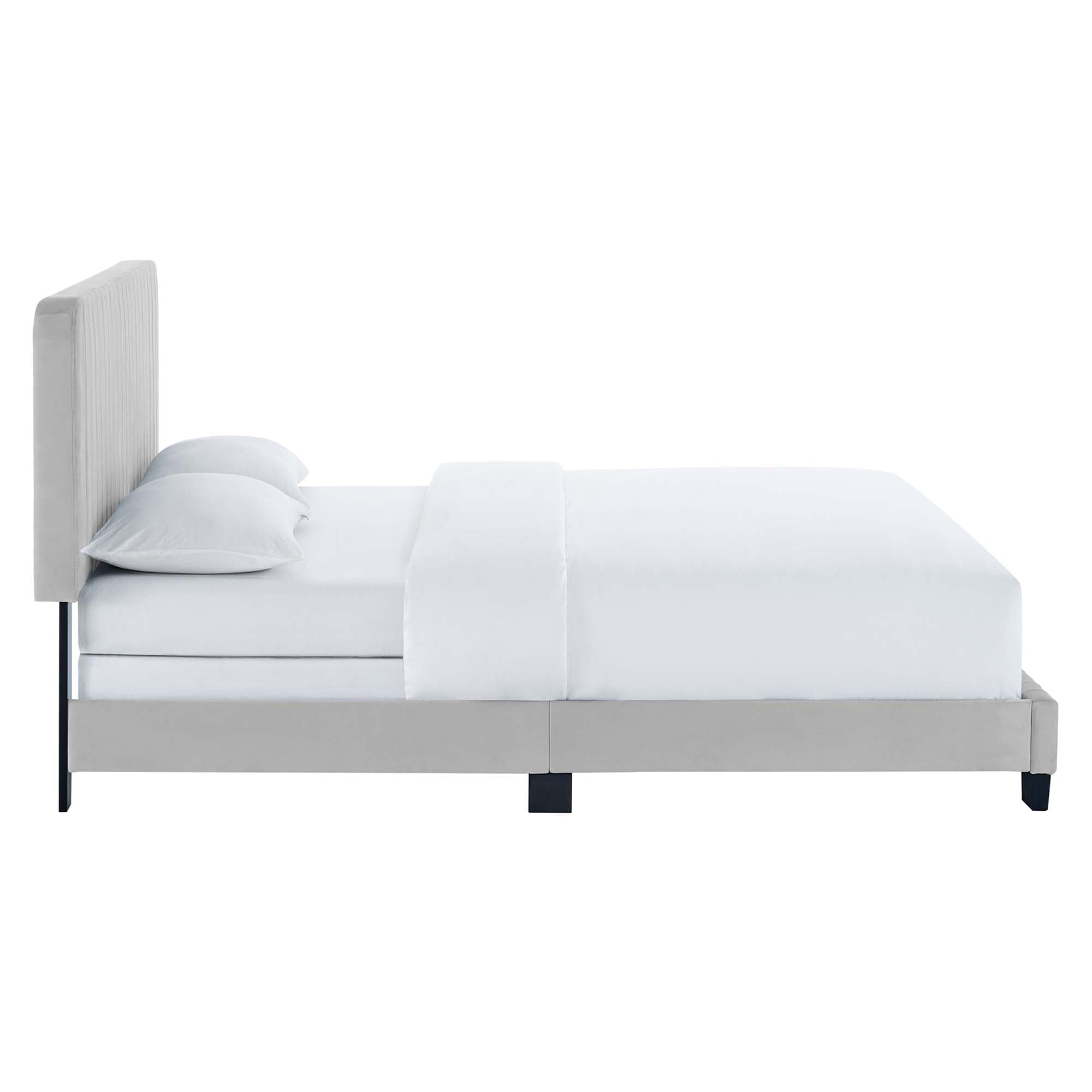 Quorra King Channel Tufted Panel Bed – Light Grey Performance Velvet Upholstered