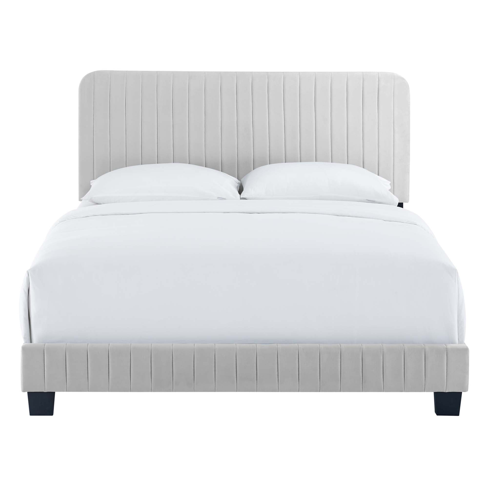 Quorra King Channel Tufted Panel Bed – Light Grey Performance Velvet Upholstered