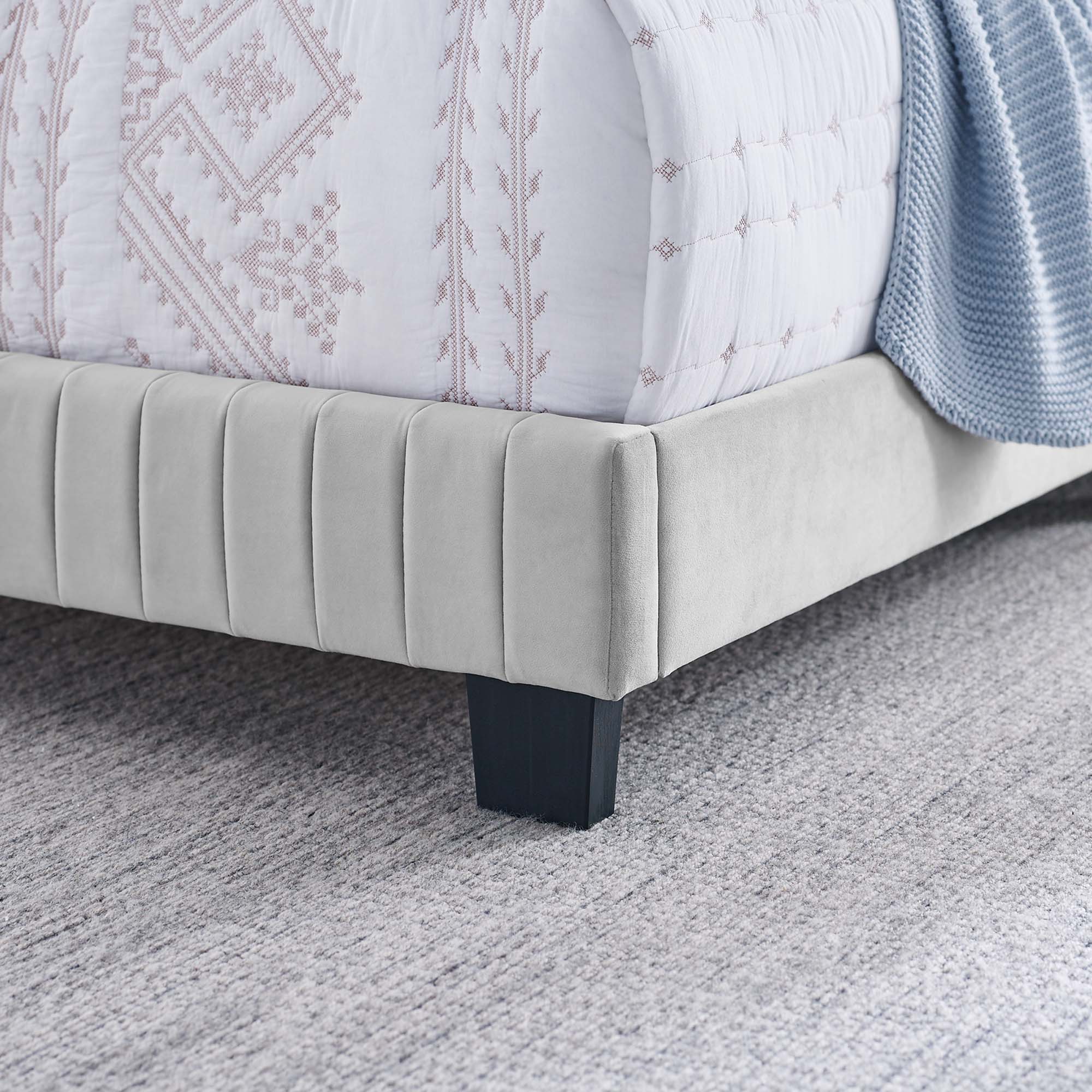 Quorra King Channel Tufted Panel Bed – Light Grey Performance Velvet Upholstered