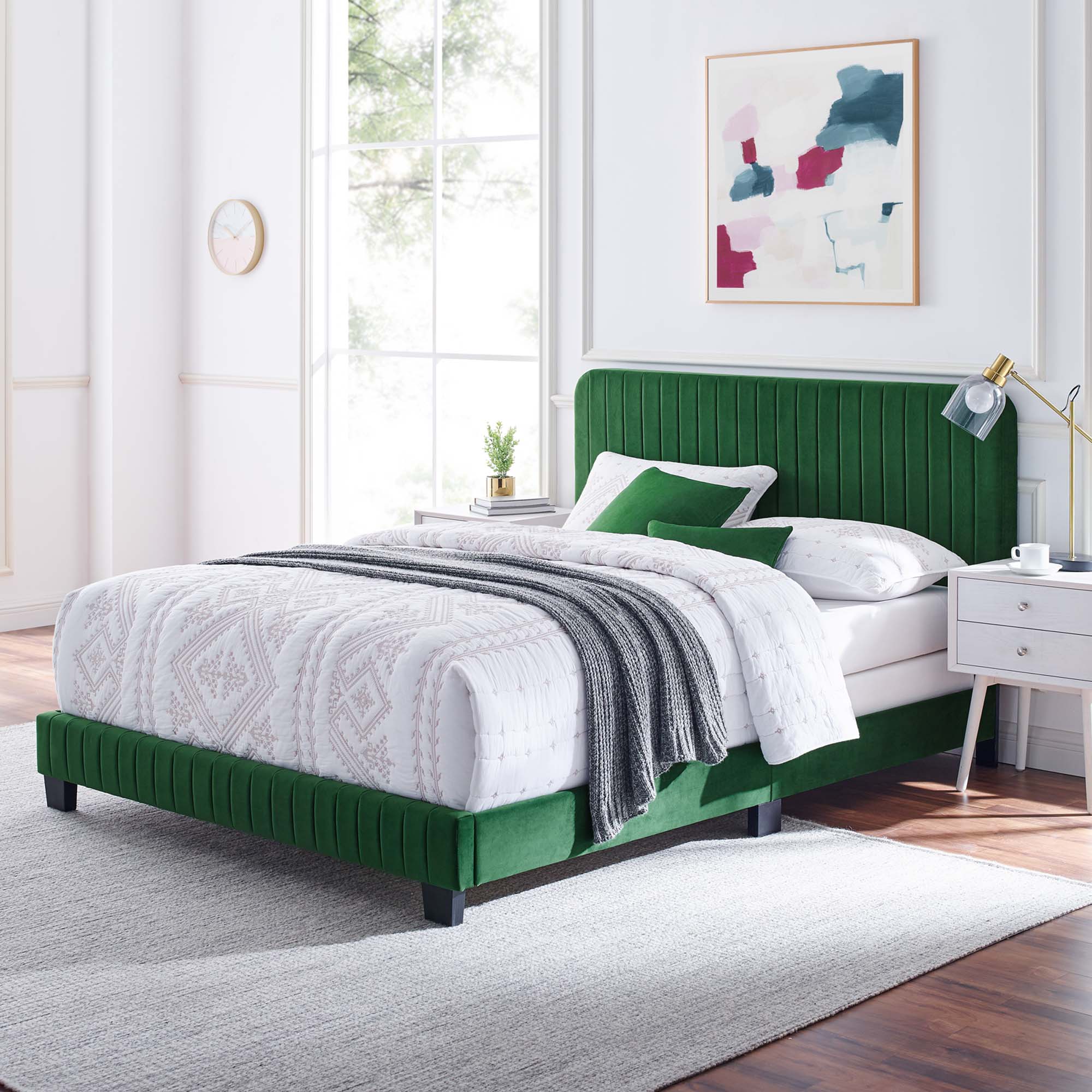 Celine Channel Tufted Performance Velvet Full Bed, Emerald