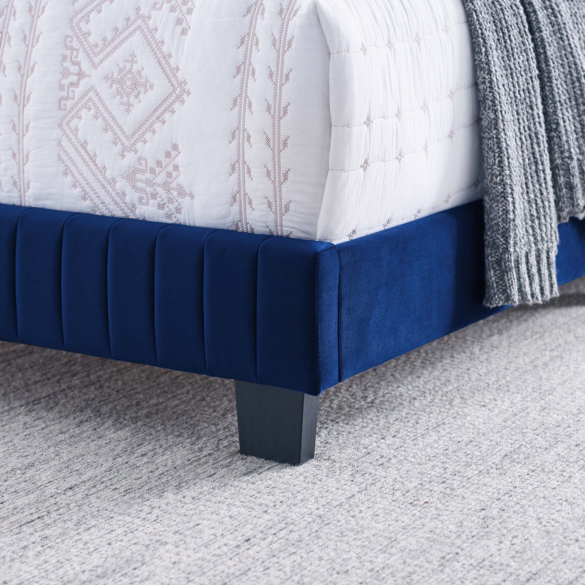 Selora Full Performance Velvet Upholstered Bed – Channel Tufted Headboard Frame