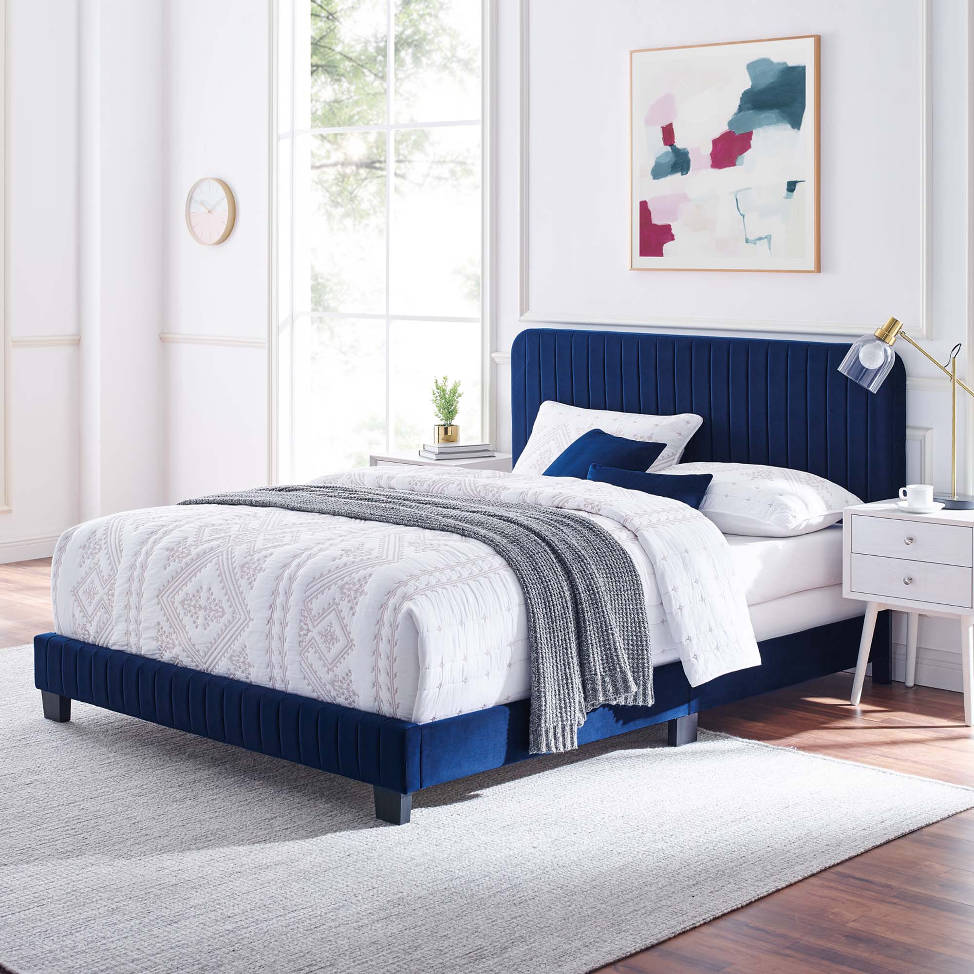 Selora Full Performance Velvet Upholstered Bed – Channel Tufted Headboard Frame