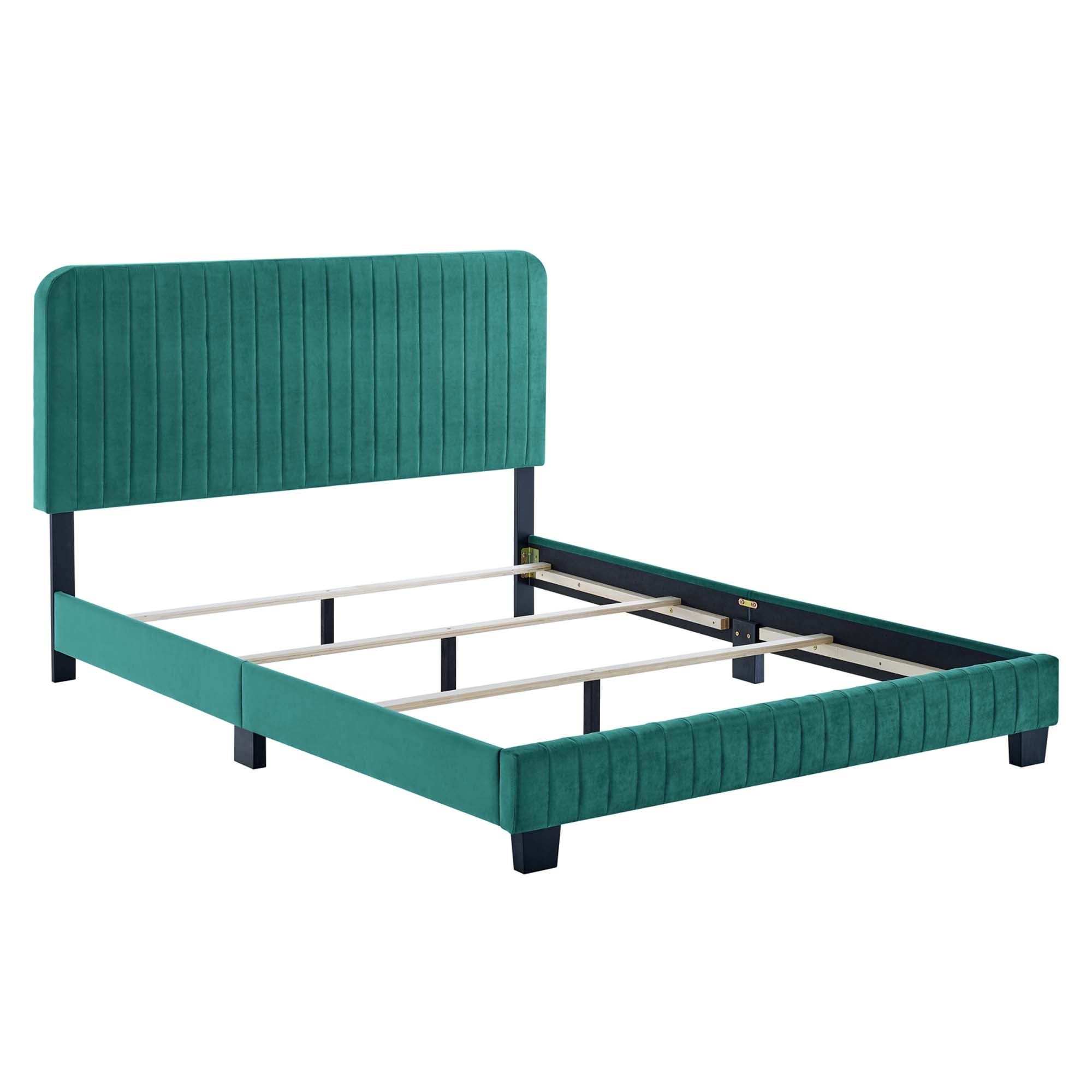 Celine Channel Tufted Performance Velvet Full Bed, Teal