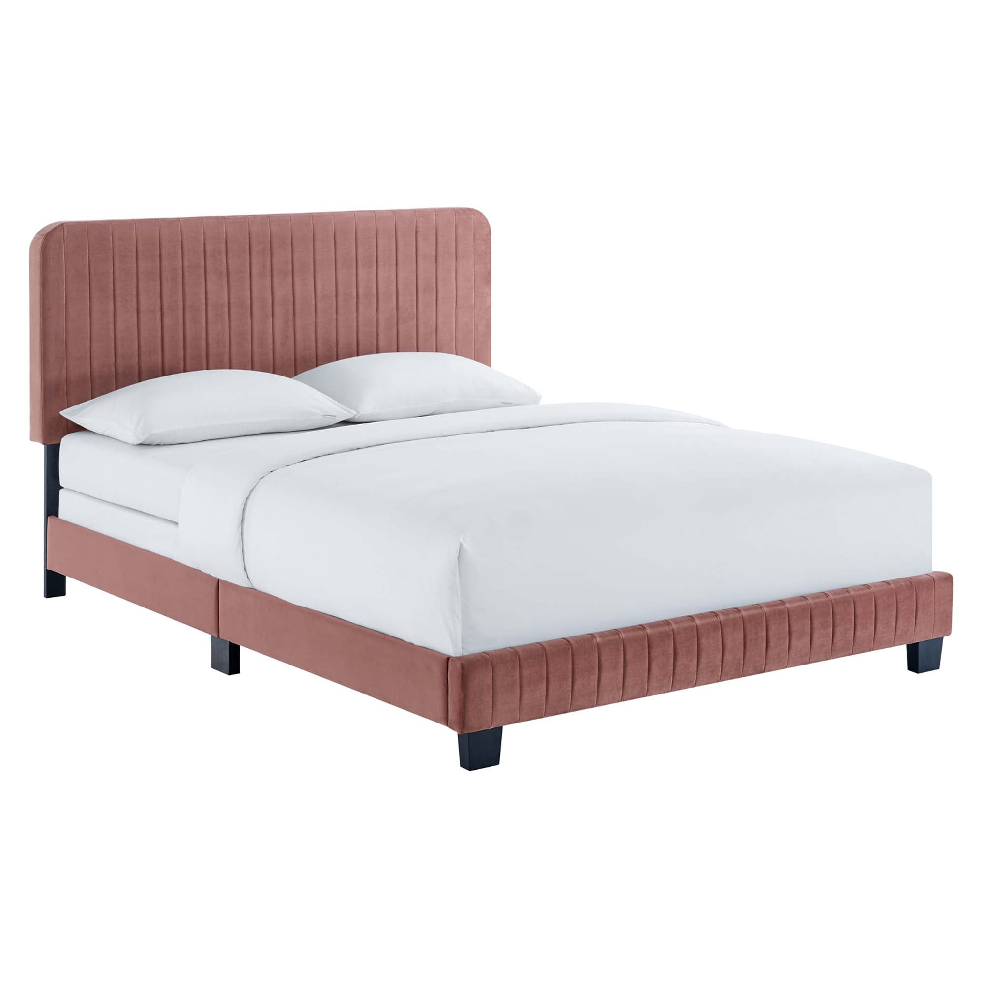 Peryn Twin Performance Velvet Platform Bed – Channel Tufted Maroon Headboard