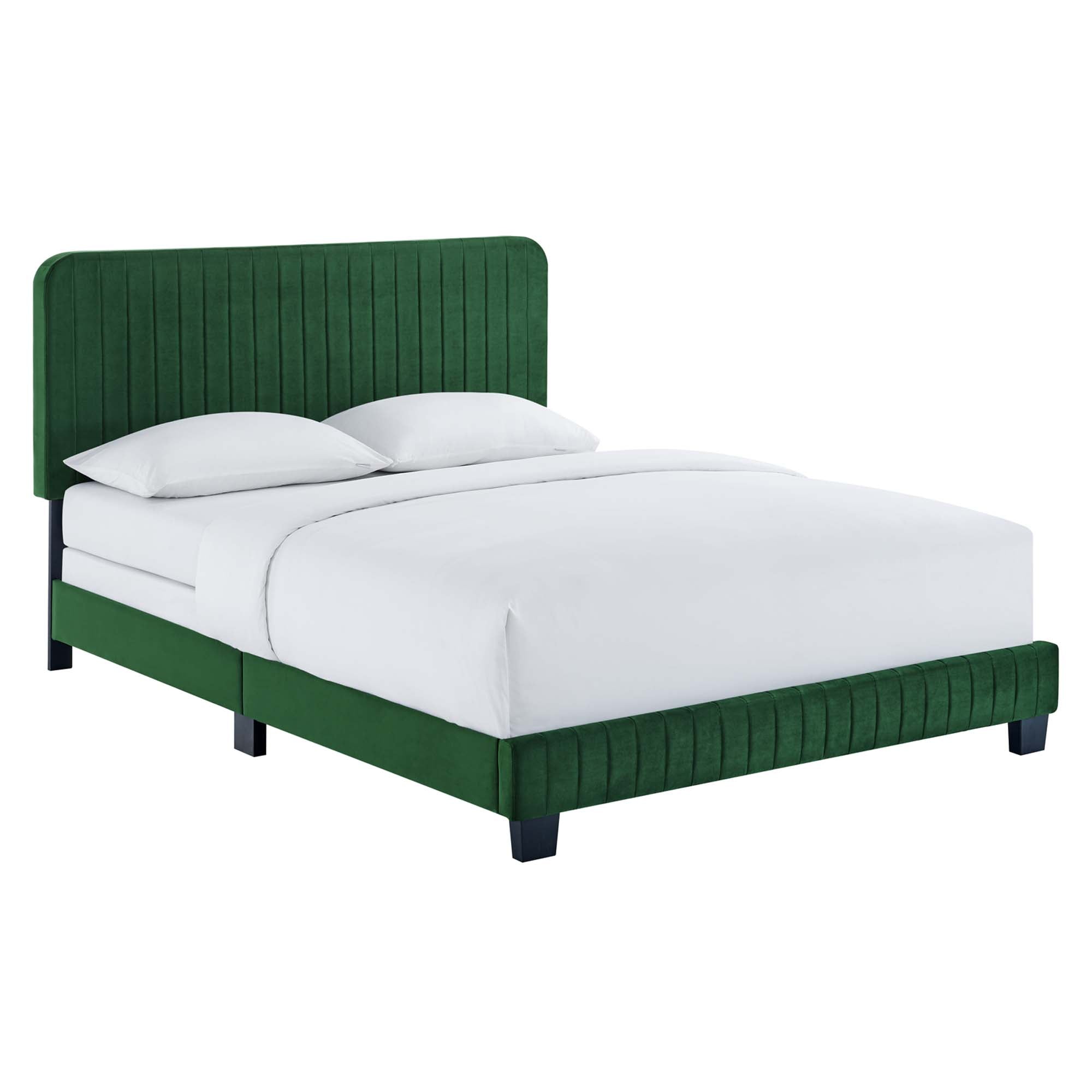 Peryn Twin Performance Velvet Platform Bed – Channel Tufted Maroon Headboard