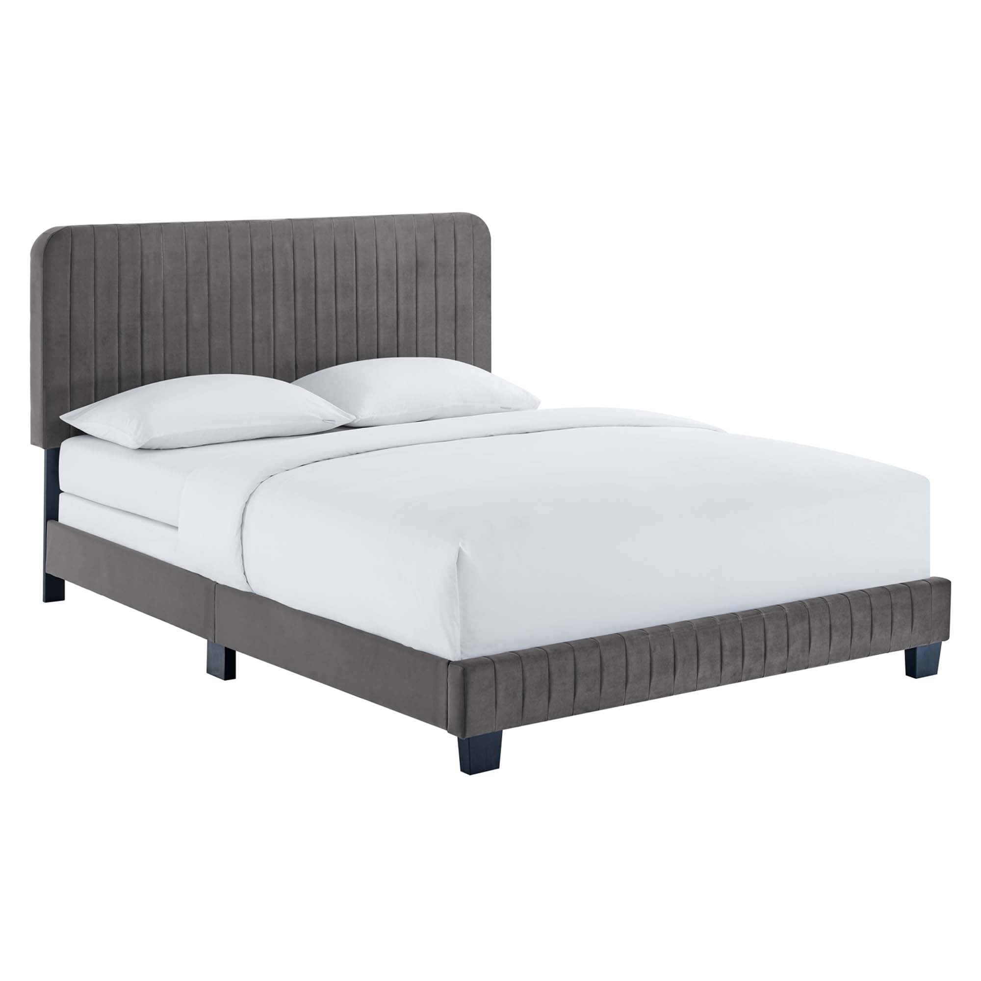 Peryn Twin Performance Velvet Platform Bed – Channel Tufted Maroon Headboard