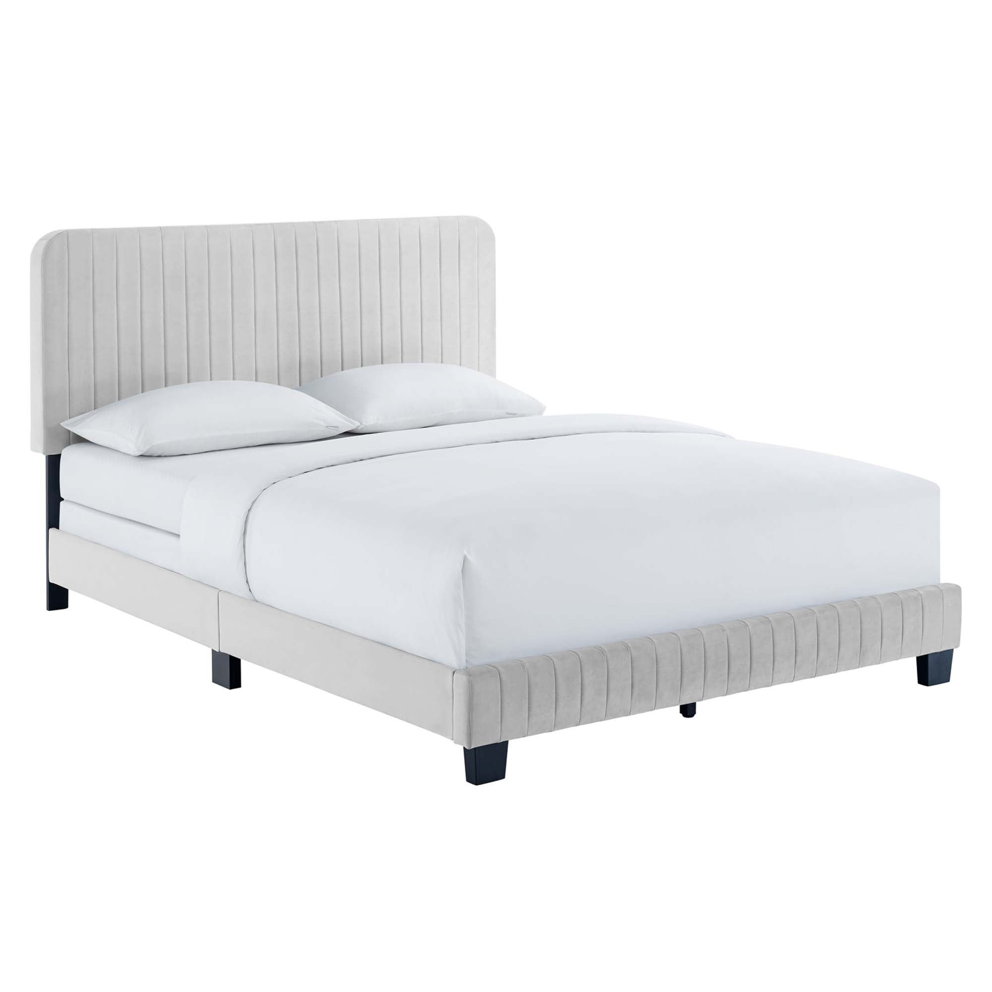 Peryn Twin Performance Velvet Platform Bed – Channel Tufted Maroon Headboard