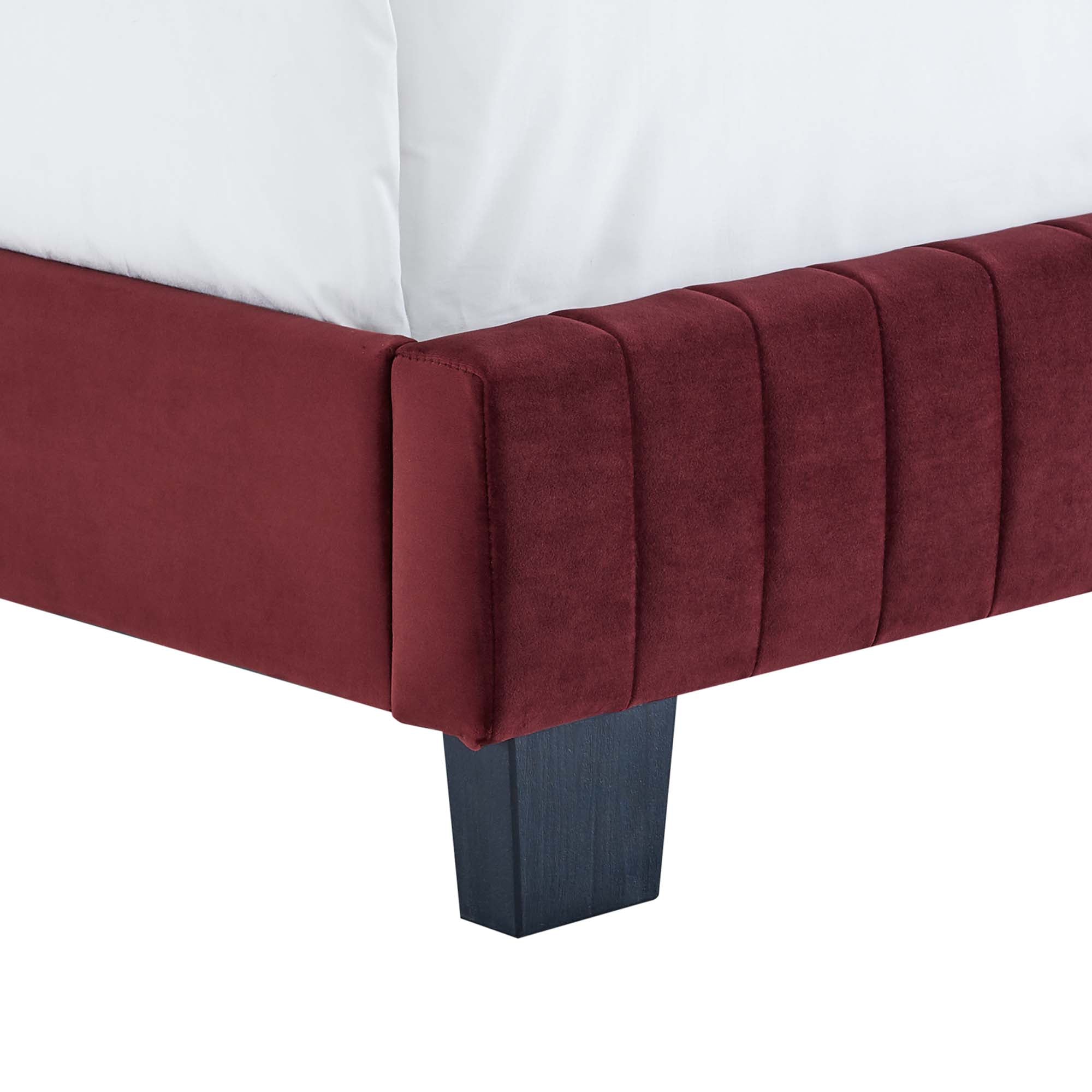 Peryn Twin Performance Velvet Platform Bed – Channel Tufted Maroon Headboard