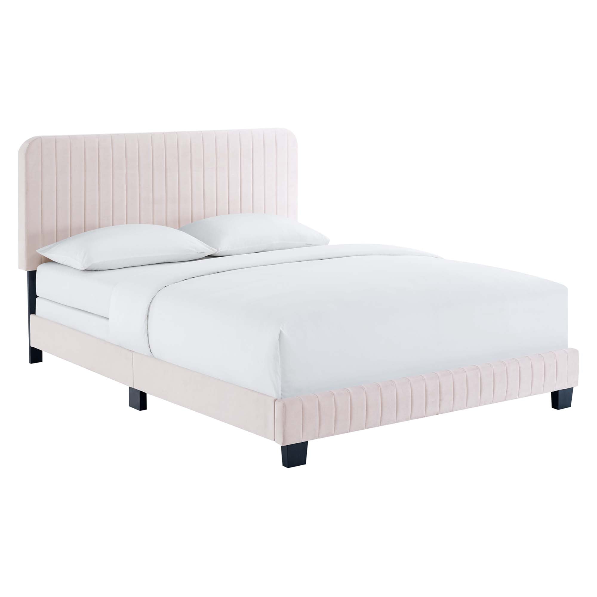 Peryn Twin Performance Velvet Platform Bed – Channel Tufted Maroon Headboard